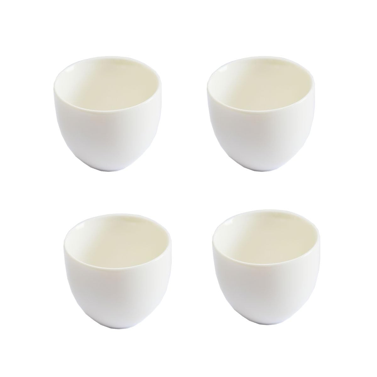 4 PCS White 3oz Small Porcelain Teacup Set Mutton Fat Jade Glazed Chinese