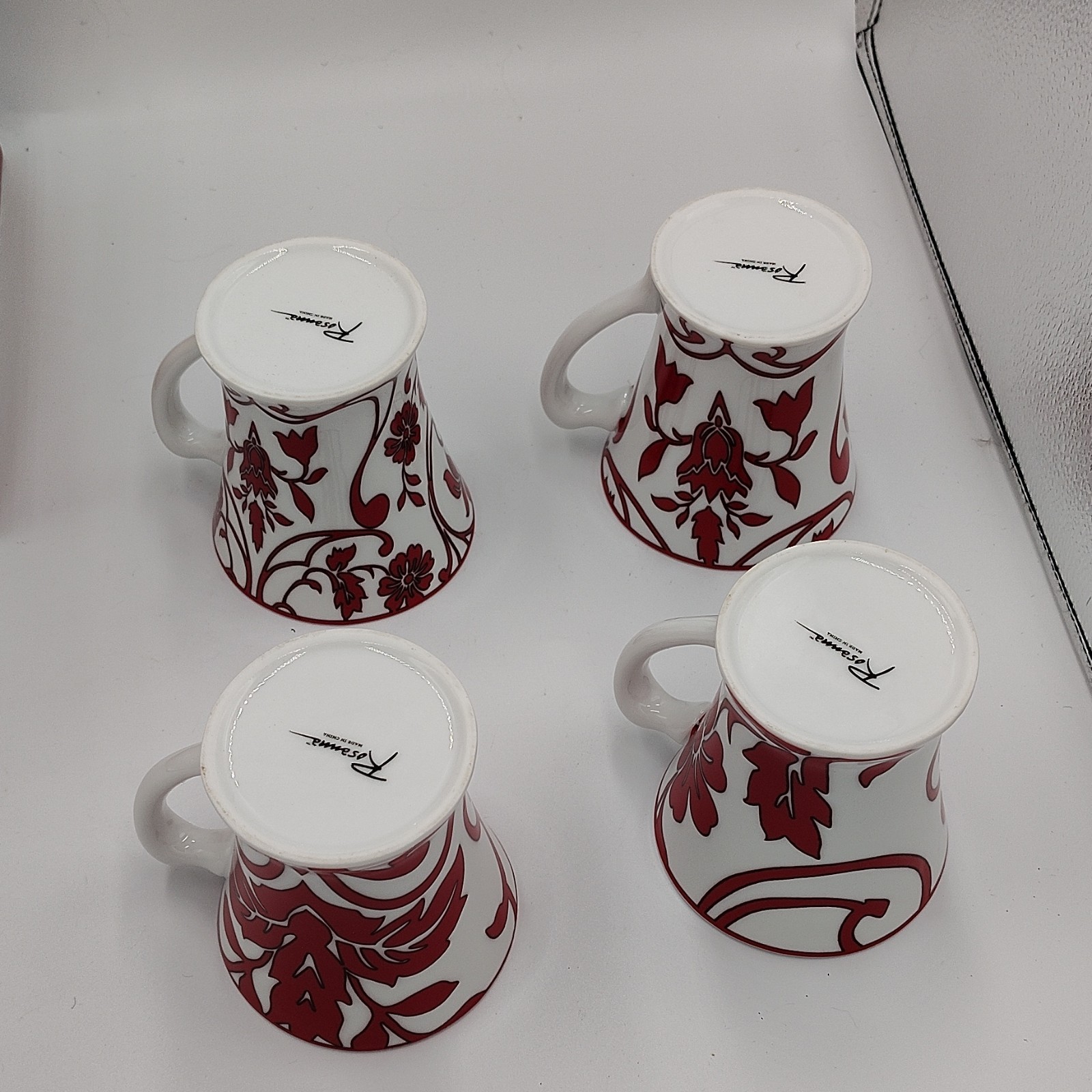 Ceramic Coffee Mug Set 4pc 10oz White Red Floral Round With Handle red velvet