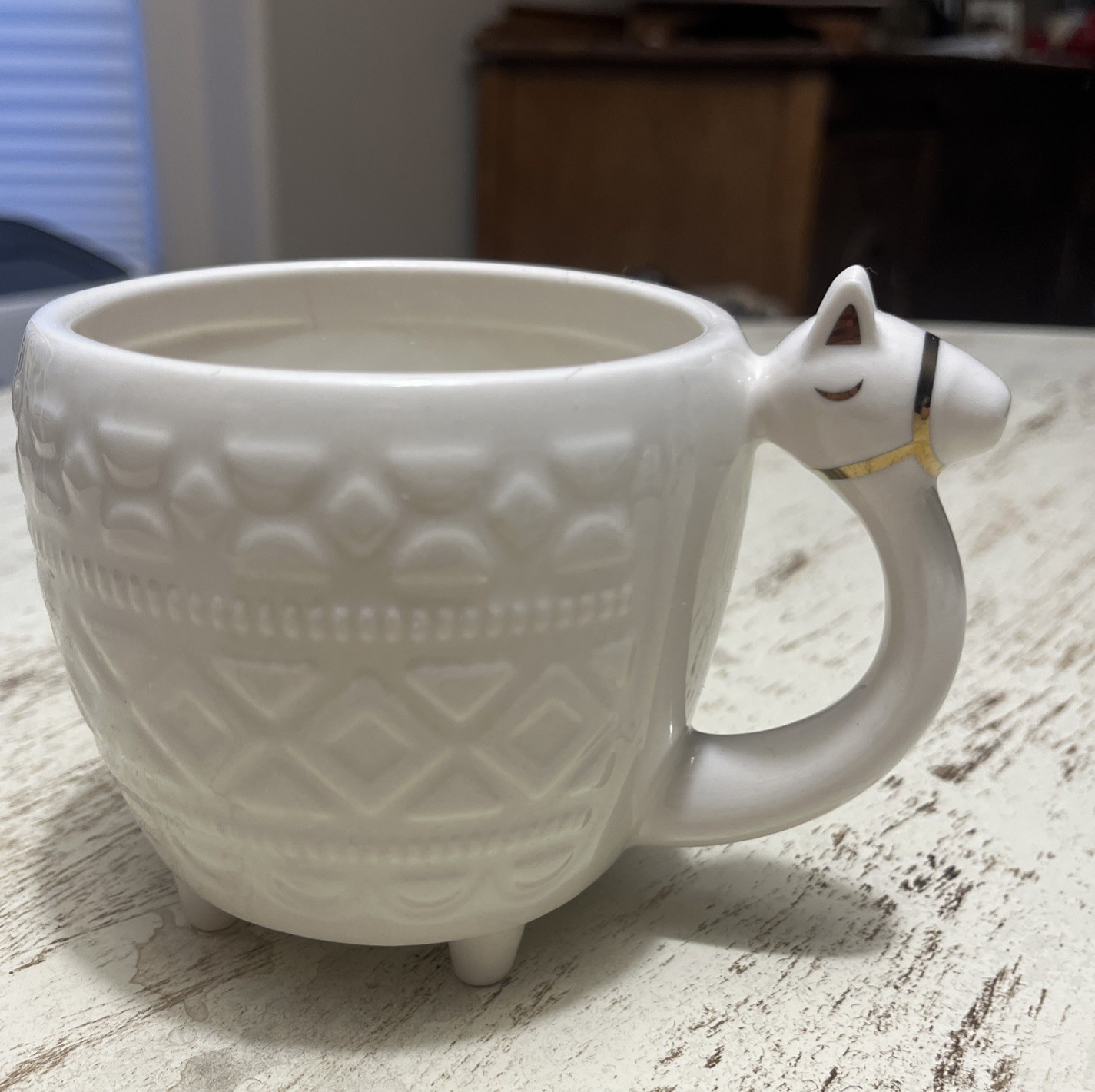 Opal House Cream Coffee Mug Camel Handle Ceramic Cup LLama Gold Accents Planter