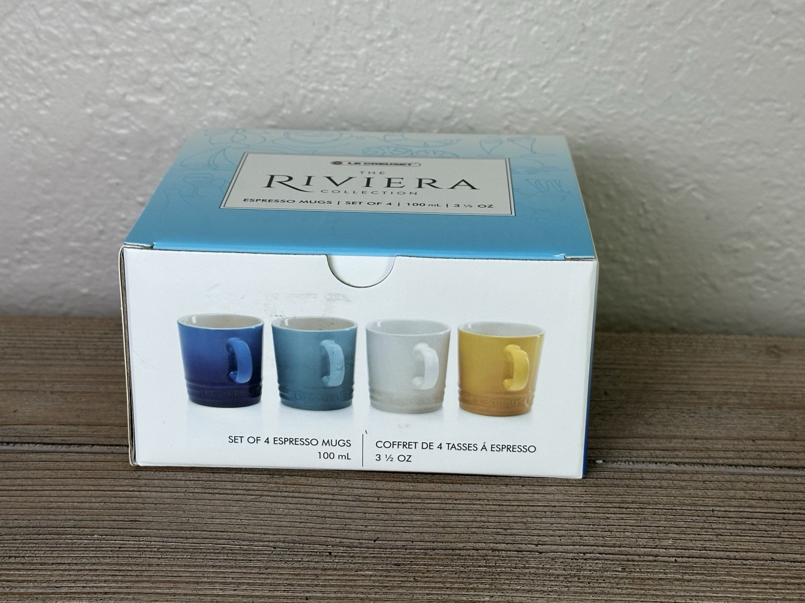 NEW Le Creuset 4 PC SET The Riviera Collection ESPRESSO MUGS Cups Gradient Blue