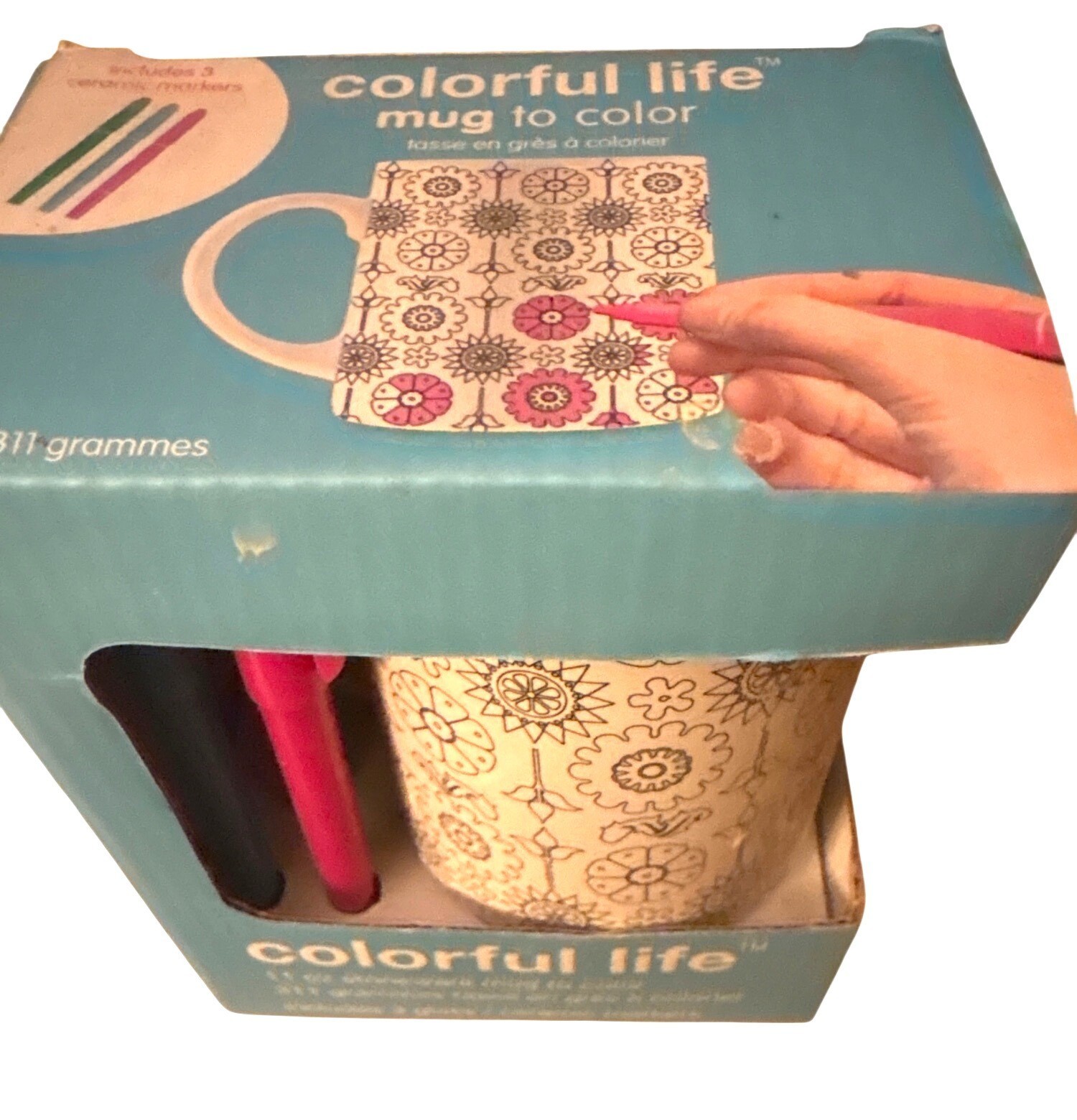 Mug To Color Colorful Life 11 Oz Stoneware W/ 3 Ceramic Markers Flowers Easter