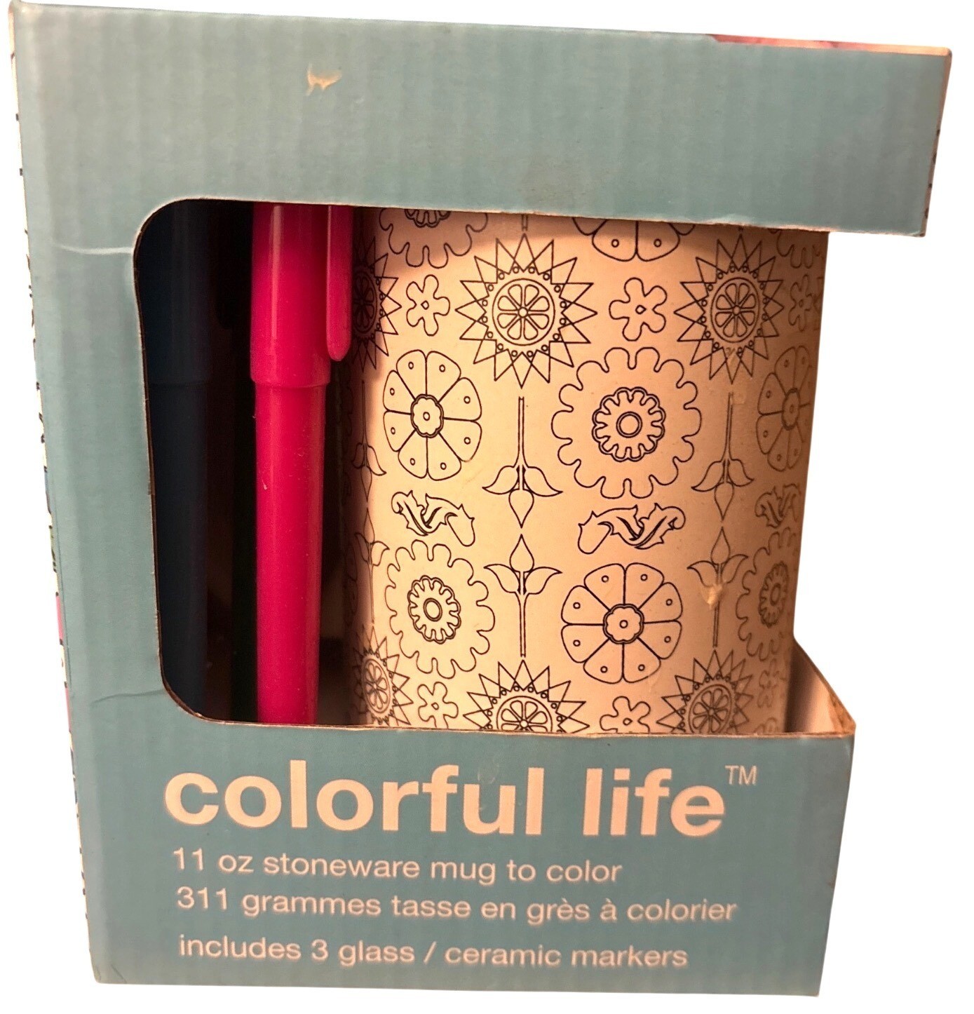 Mug To Color Colorful Life 11 Oz Stoneware W/ 3 Ceramic Markers Flowers Easter