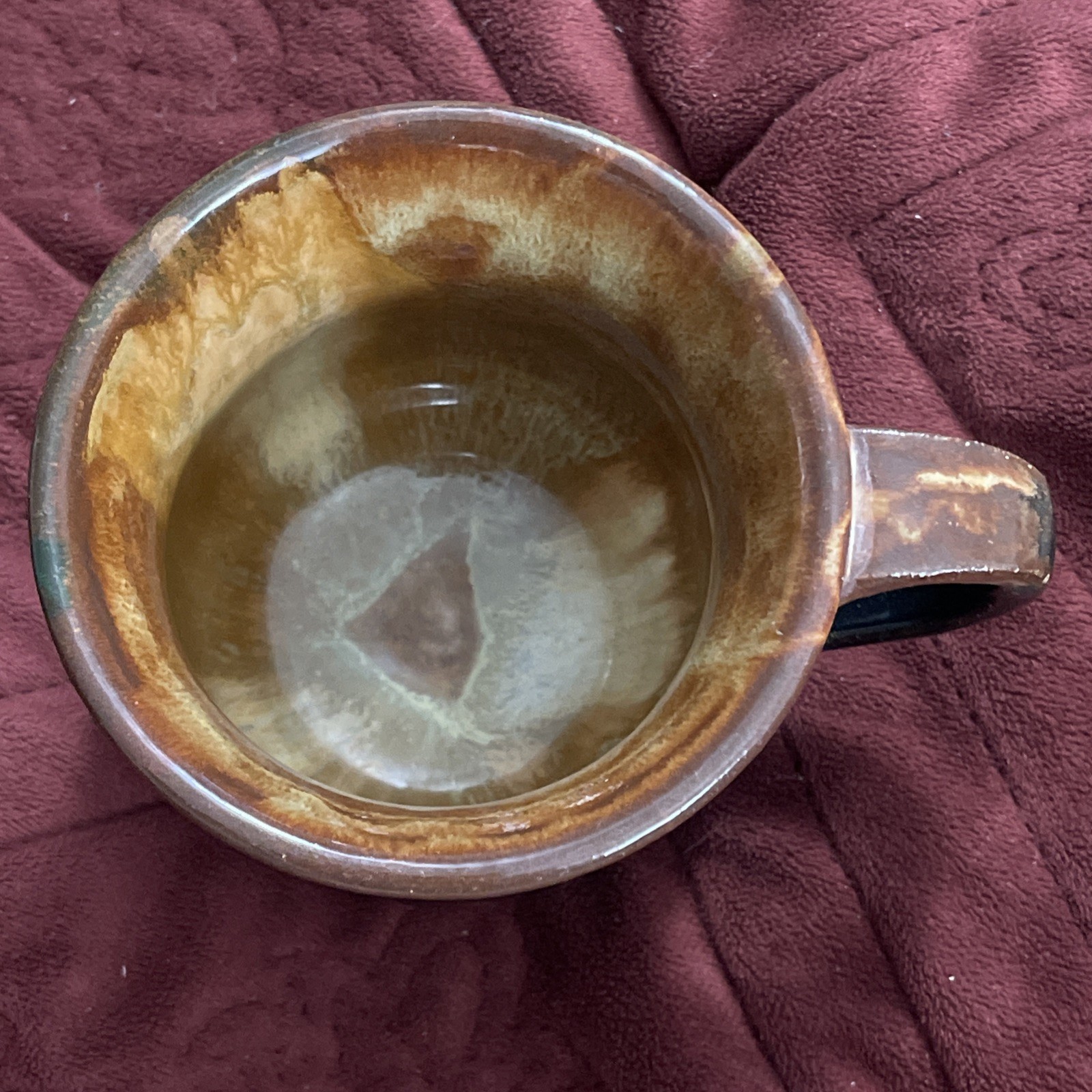 Handmade Studio Pottery Cup Mug Deep Blue Brown Drip Glaze Artisan Signed Heavy