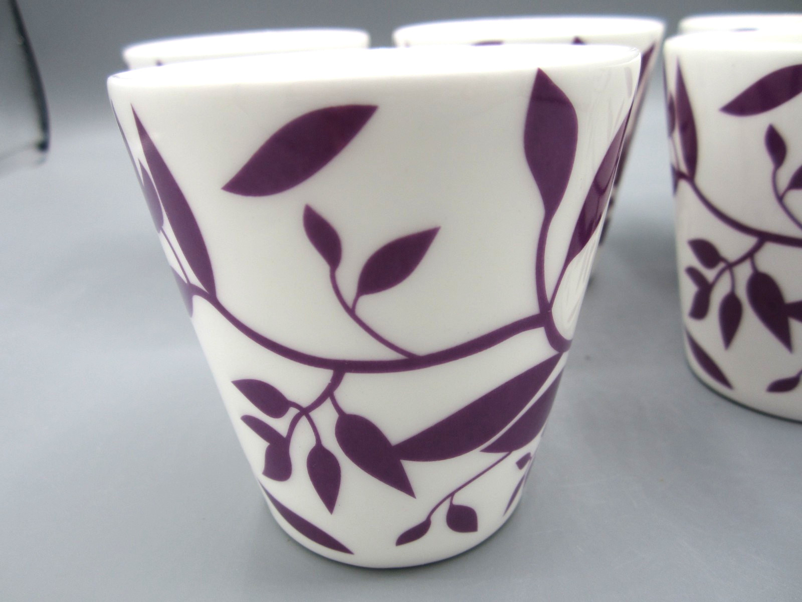 Set of 6 Ivy, White & Purple Ivy Vines Fine Bone China Coffee Tea Mug 8 oz (Box)