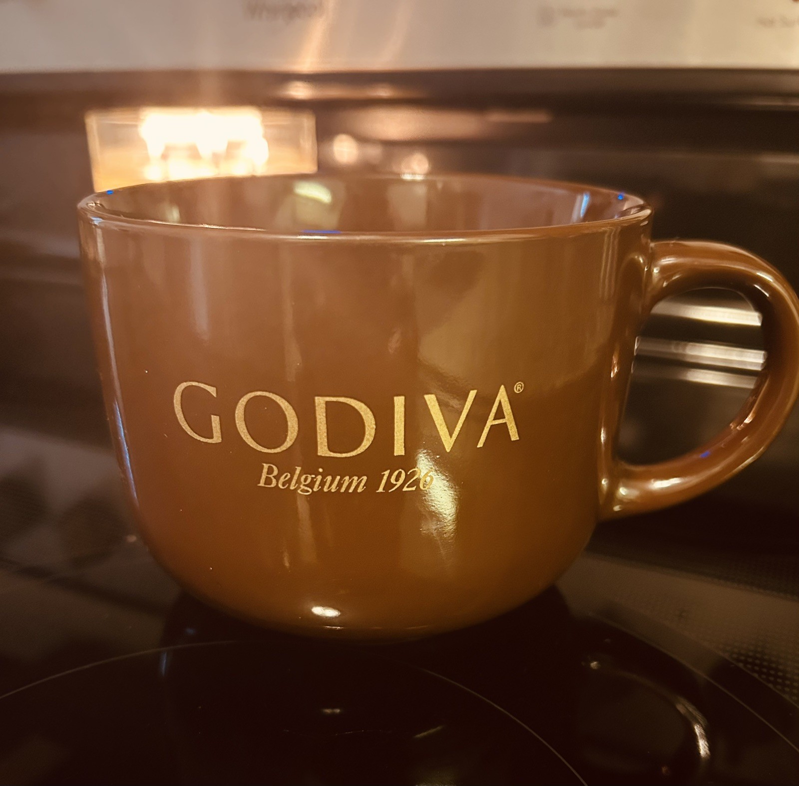 Godiva Brown Ceramic Coffee Mug Belgium 1926 Solid Color Round