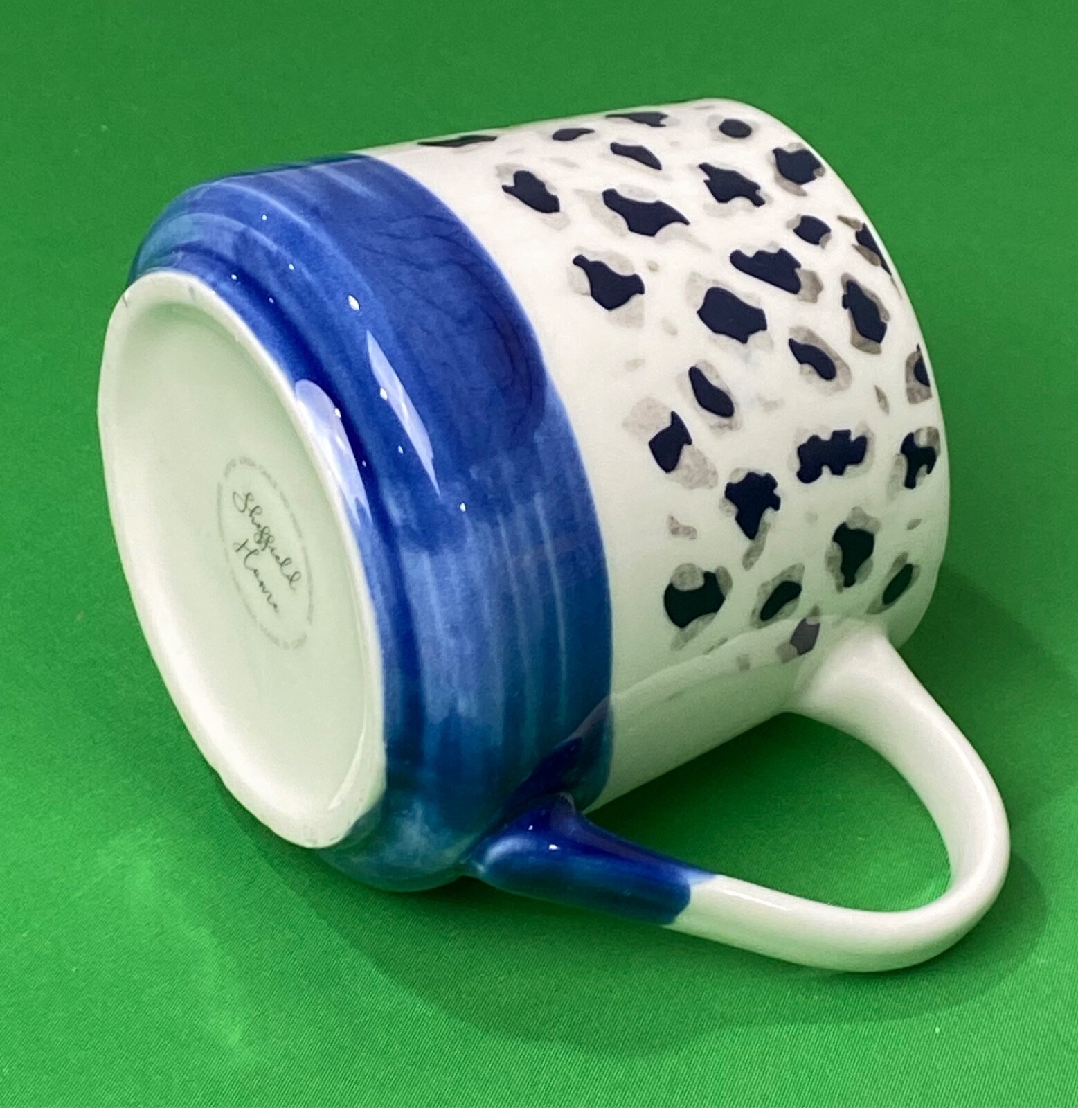 Sheffield Home Ceramic Cobalt Blue Leopard Print Coffee Mug 16 oz Hot Coco Cup