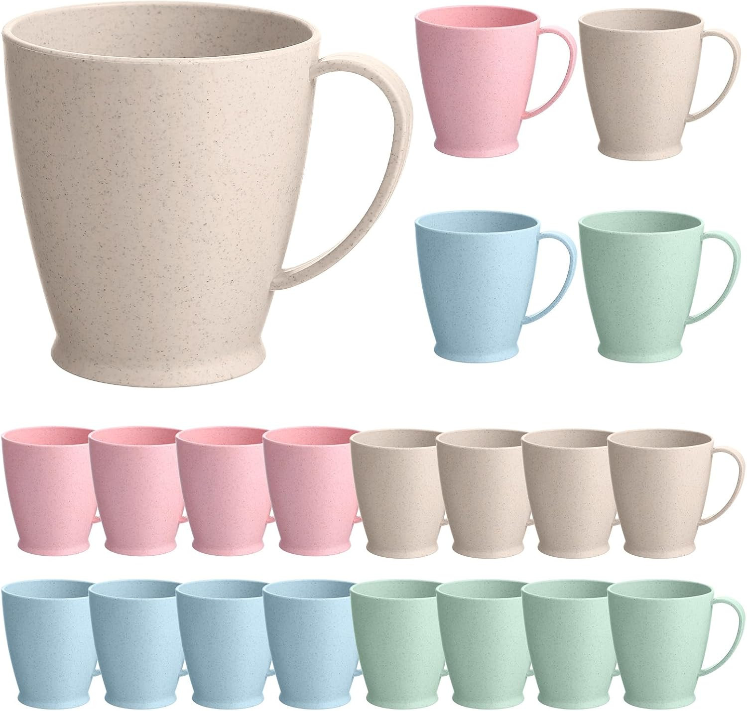 16-Pack 10oz Wheat Straw Mugs, Dishwasher Safe Unbreakable Coffee Mug Set with H