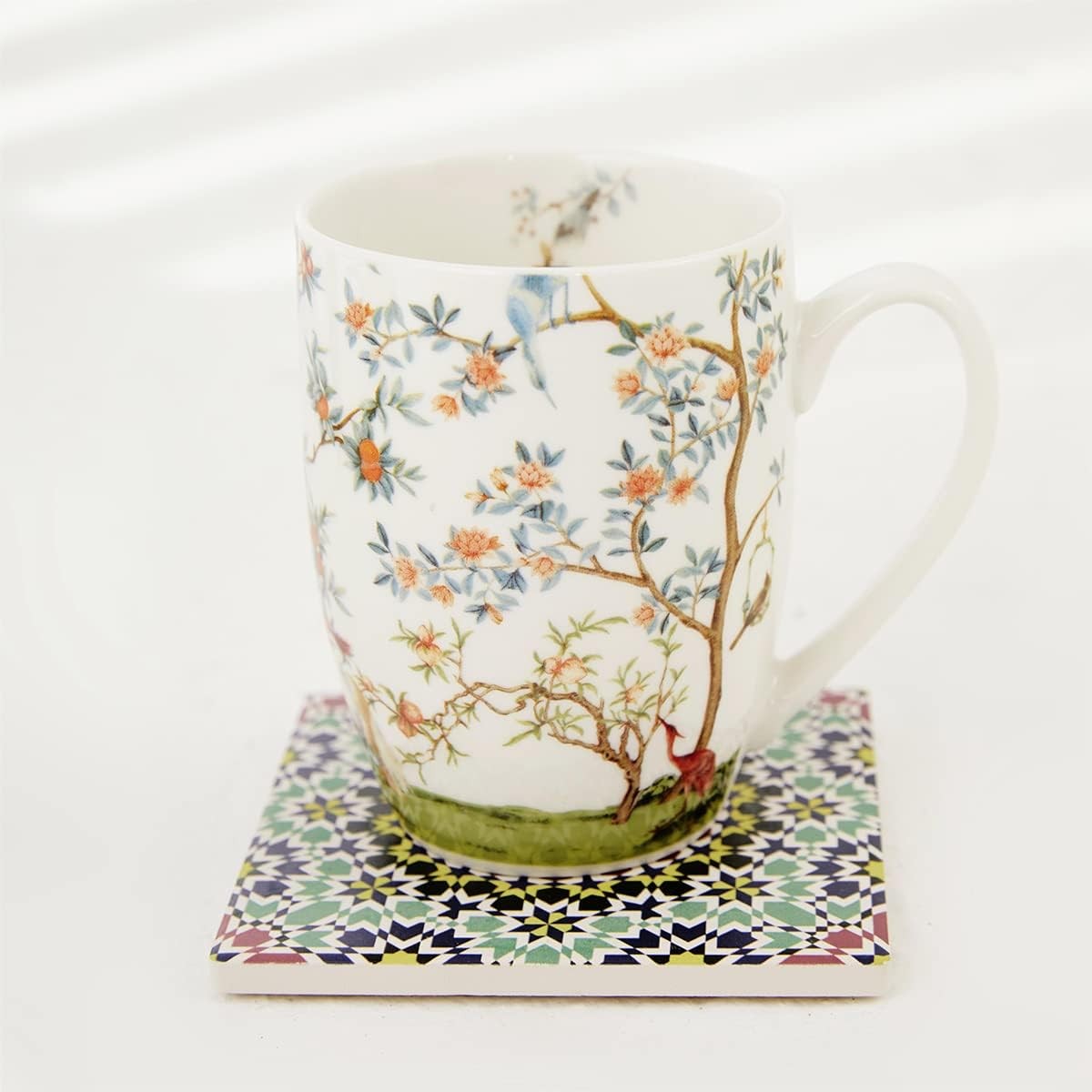 Fine China Mugs Bird and Branch Chinoiserie Coffee Mugs Flower Tea Cup Crafted