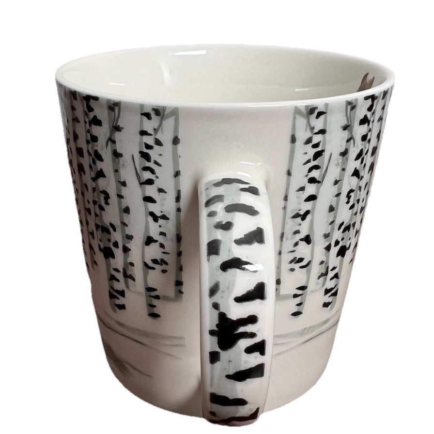 PPD Two Can Art Horse Birch Forest New Bone China Coffee Mug White Brown 3.5in