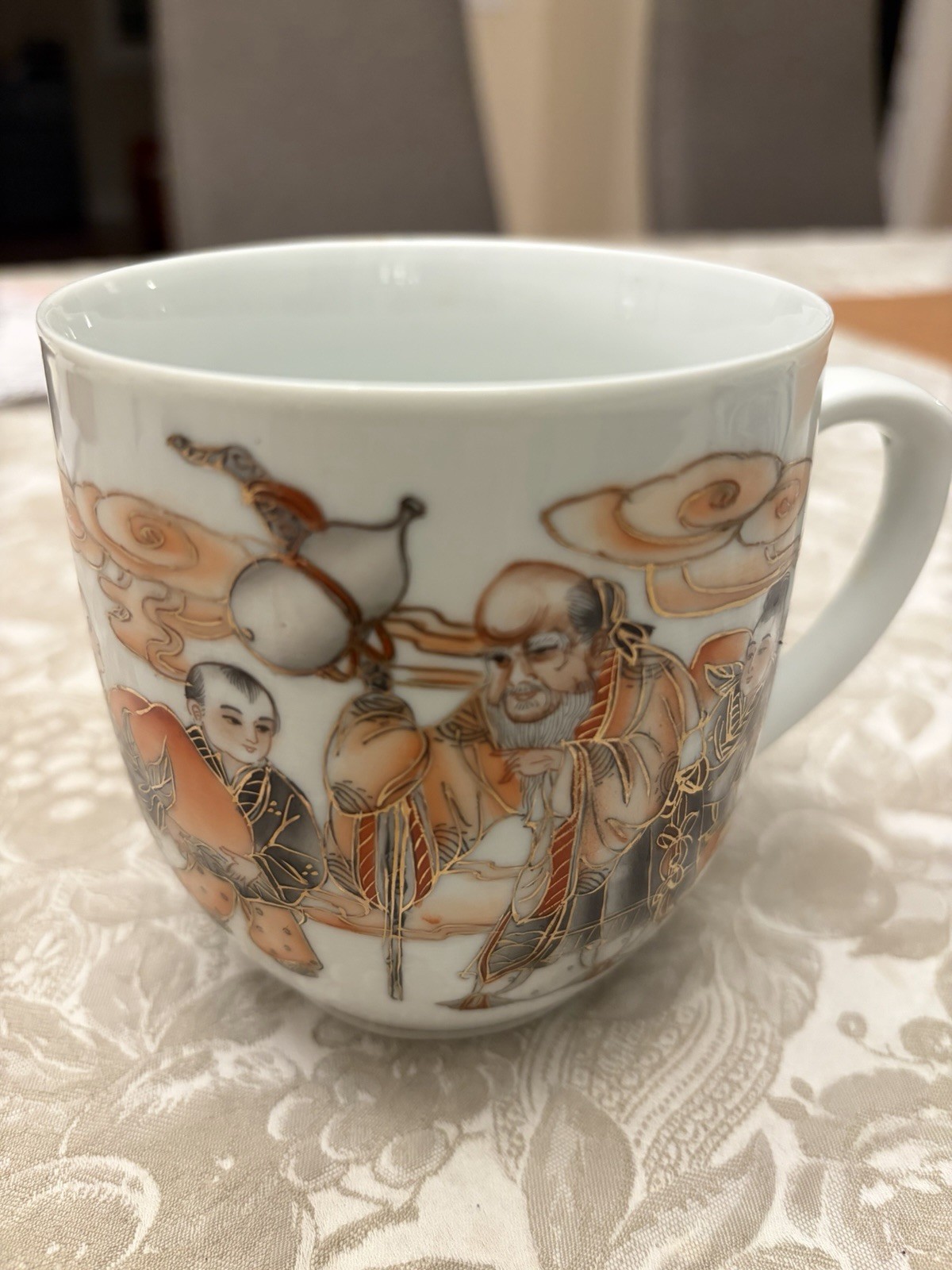 Antique Chinese tea mug 3.5”W 4”H