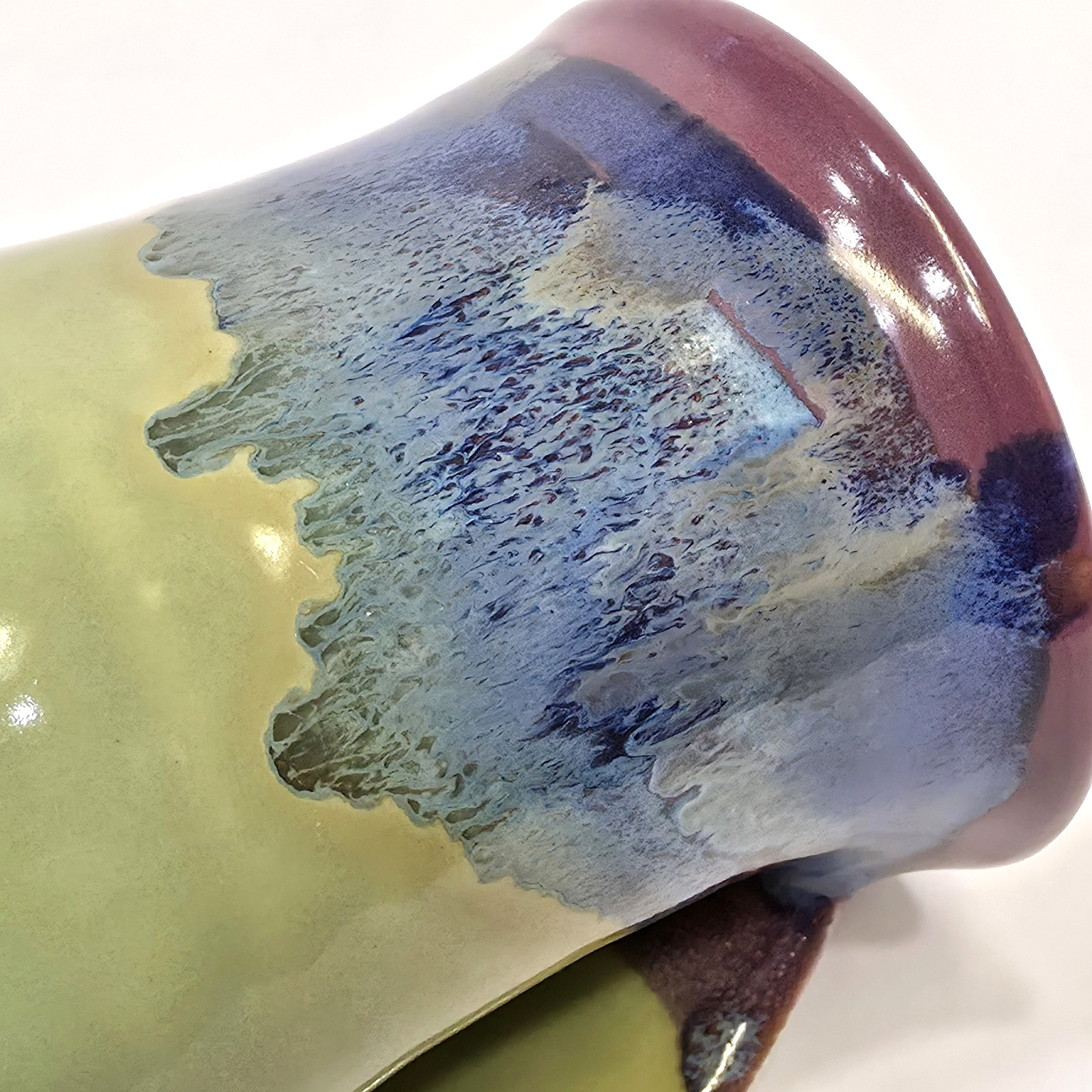 Neher 16oz Right Hand Handwarmer Mug 3 Color Drip Glaze Pottery Green Blue 2011