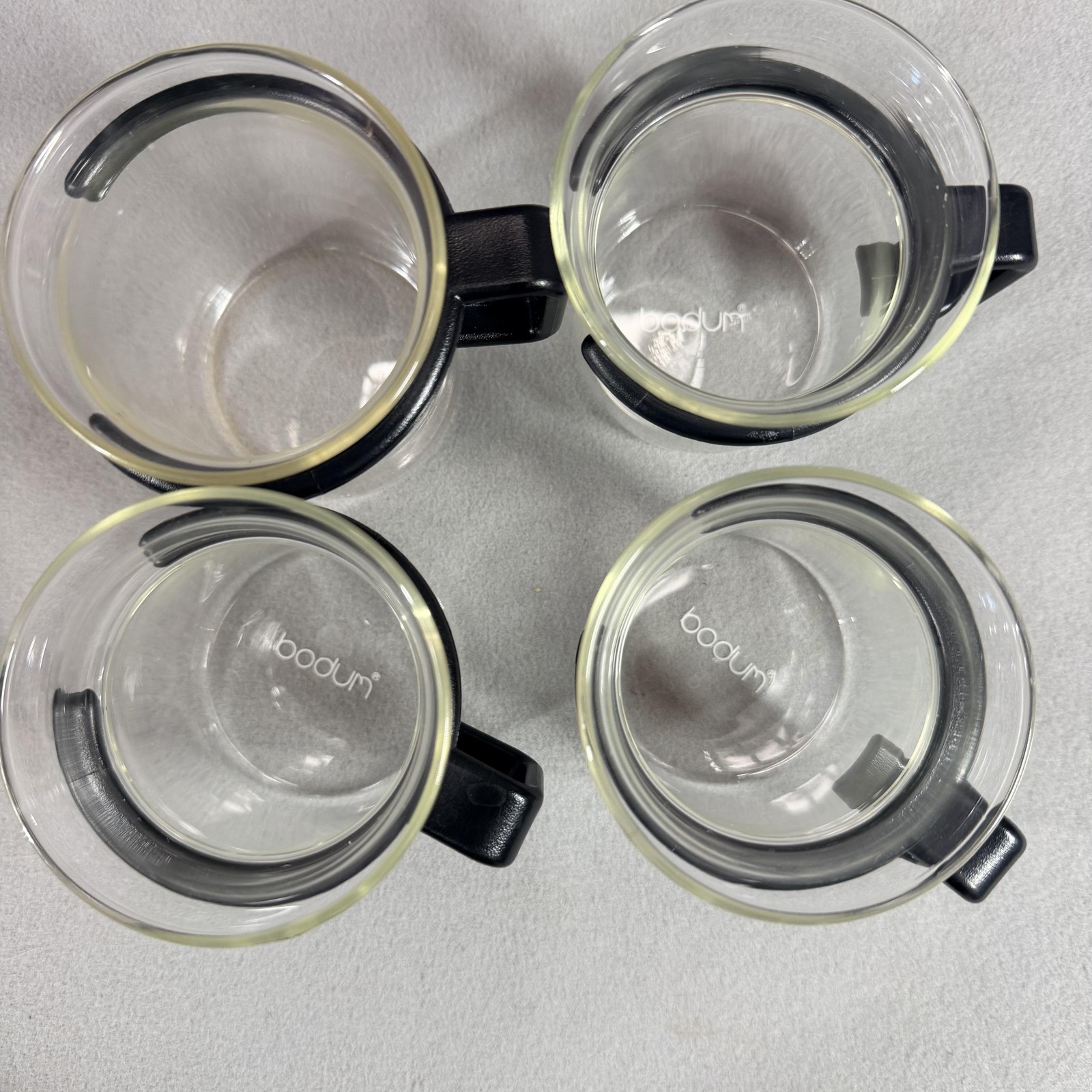 Bodum Bistro Picard Clear Glass Coffee Mugs Set Of 4 Black Handle Hot Drink Cups