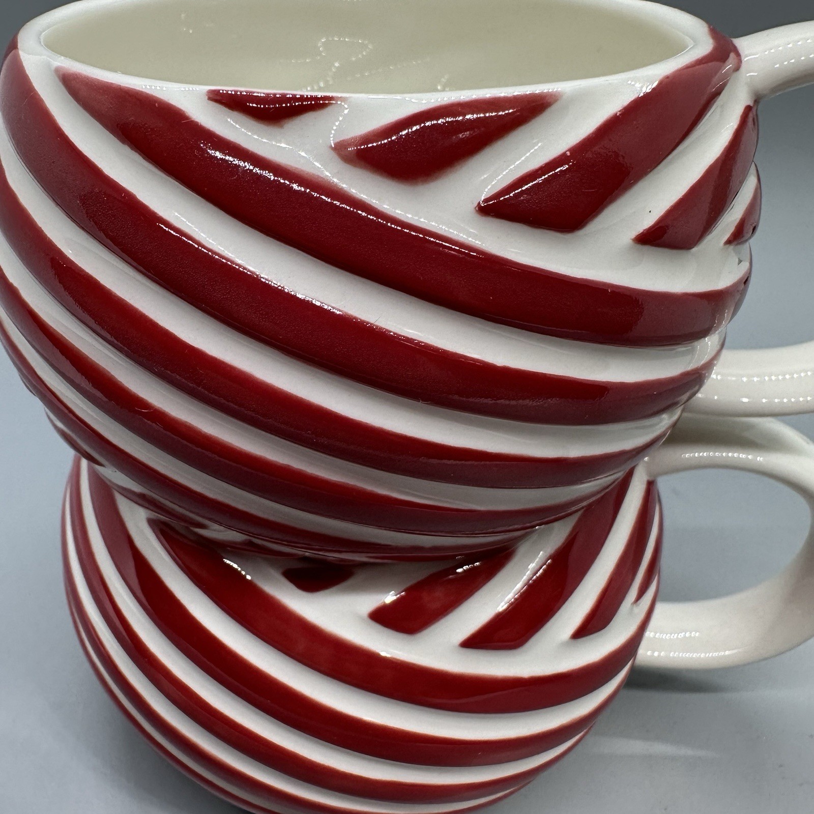 Starbucks White with Red Stripe Coffee Cups Round Stackable Set of 2