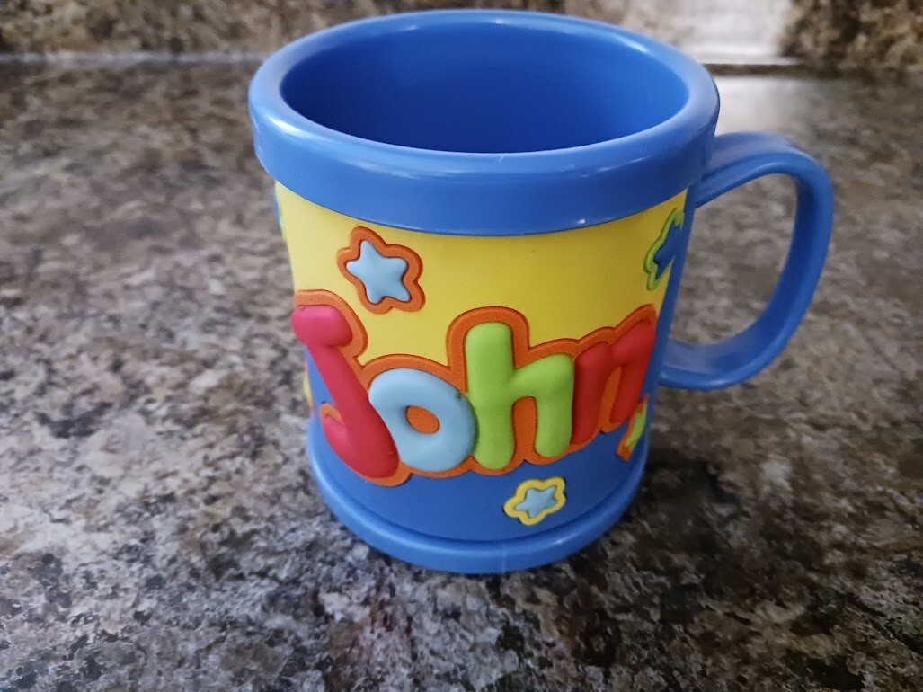 Name: JOHN, NEW Personalized Kids Childs Mug Cup Plastic 10oz. 3D John Hinde