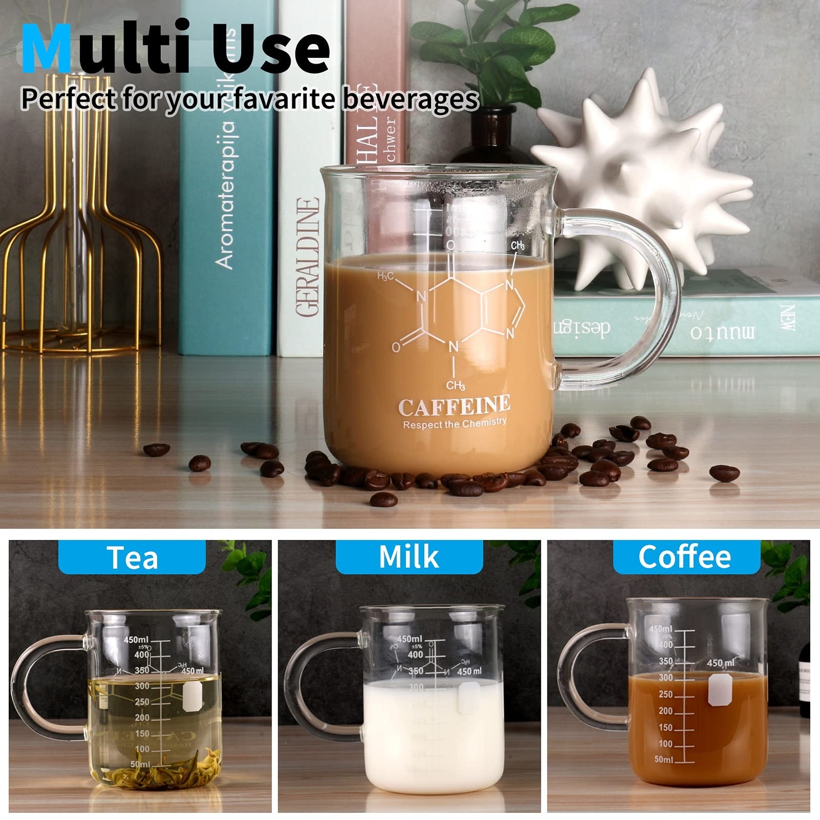 Caffeine Beaker Mug,Caffeine mug, Chemistry Mug 16 oz Borosilicate Glass Coff…