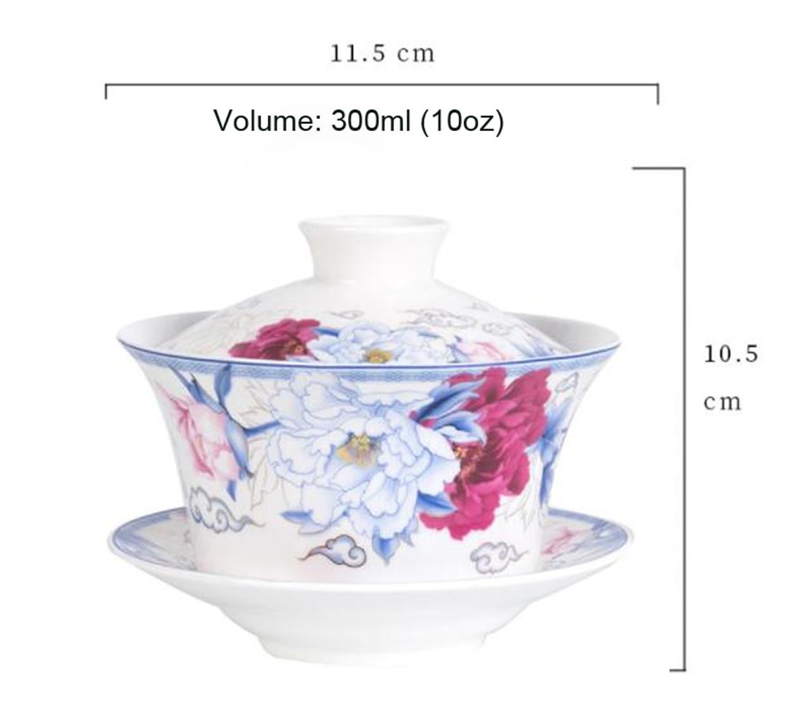 YBK Tech 10oz Large 5# Porcelain Kung Fu Gaiwan Tea Cup Saucer Lid Traditional