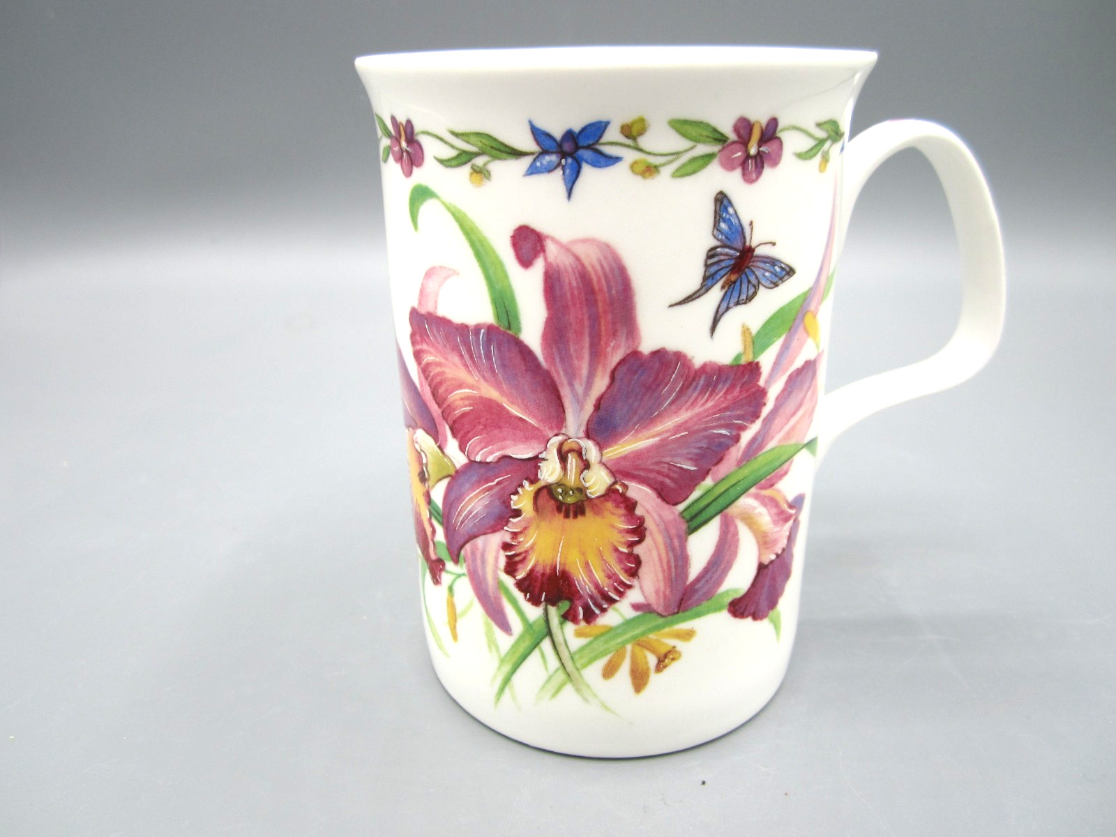 Roy Kirkham England Exotic Orchids White Pink Green Butterfly 10 oz (507)
