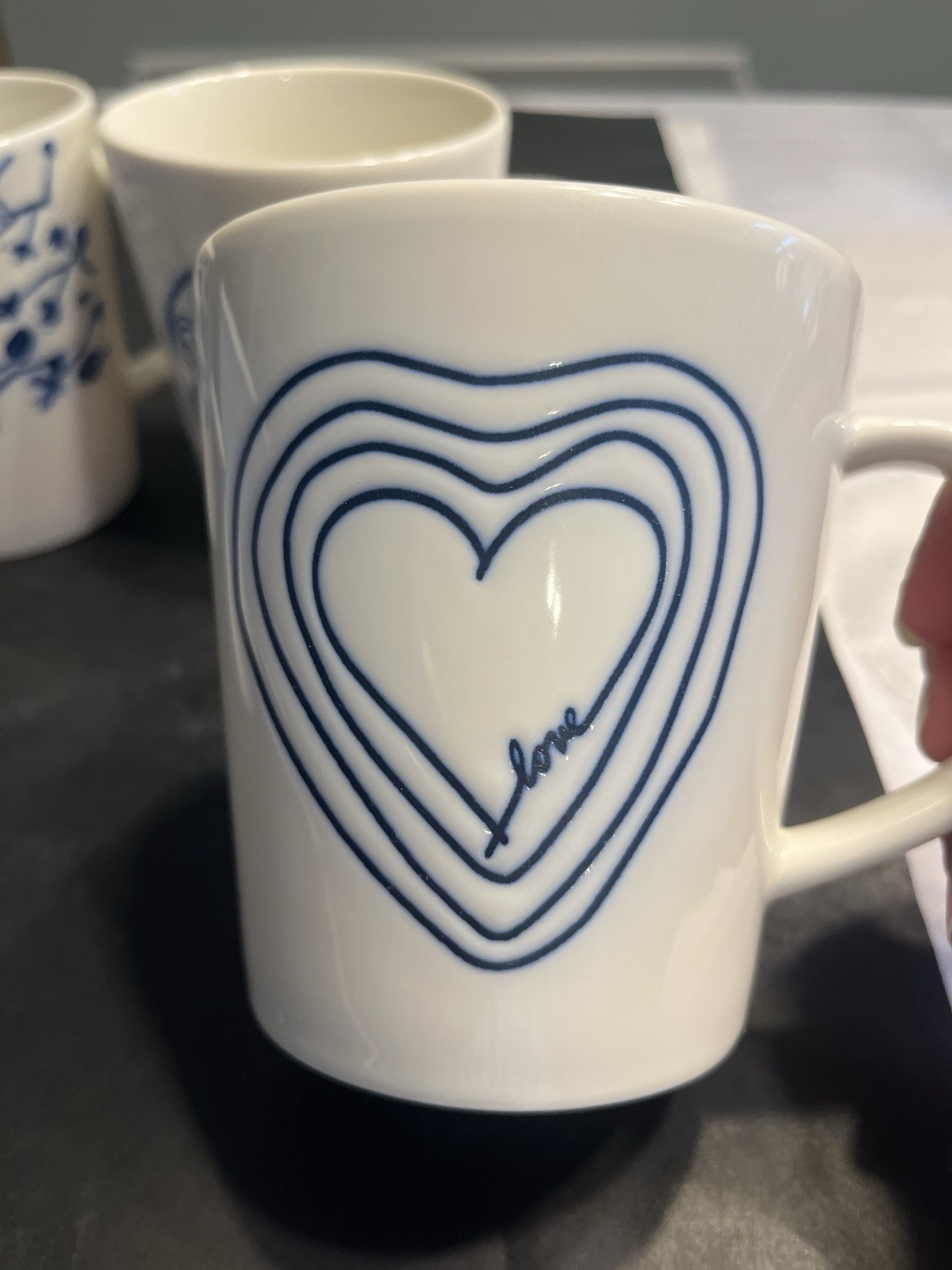 Ellen DeGeneres Royal Doulton Love Heart Pattern White Blue Coffee Mugs HTF