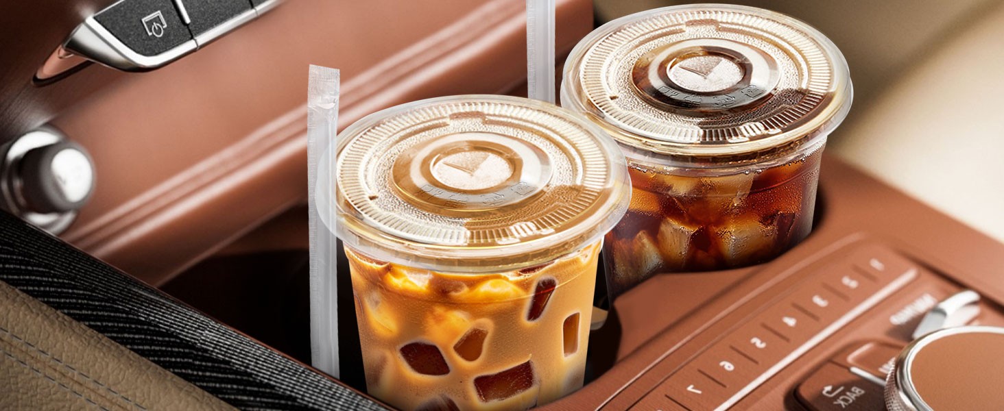 Clear Plastic Cups with Lids and Straws, Disposable Plastic Coffee Cups with