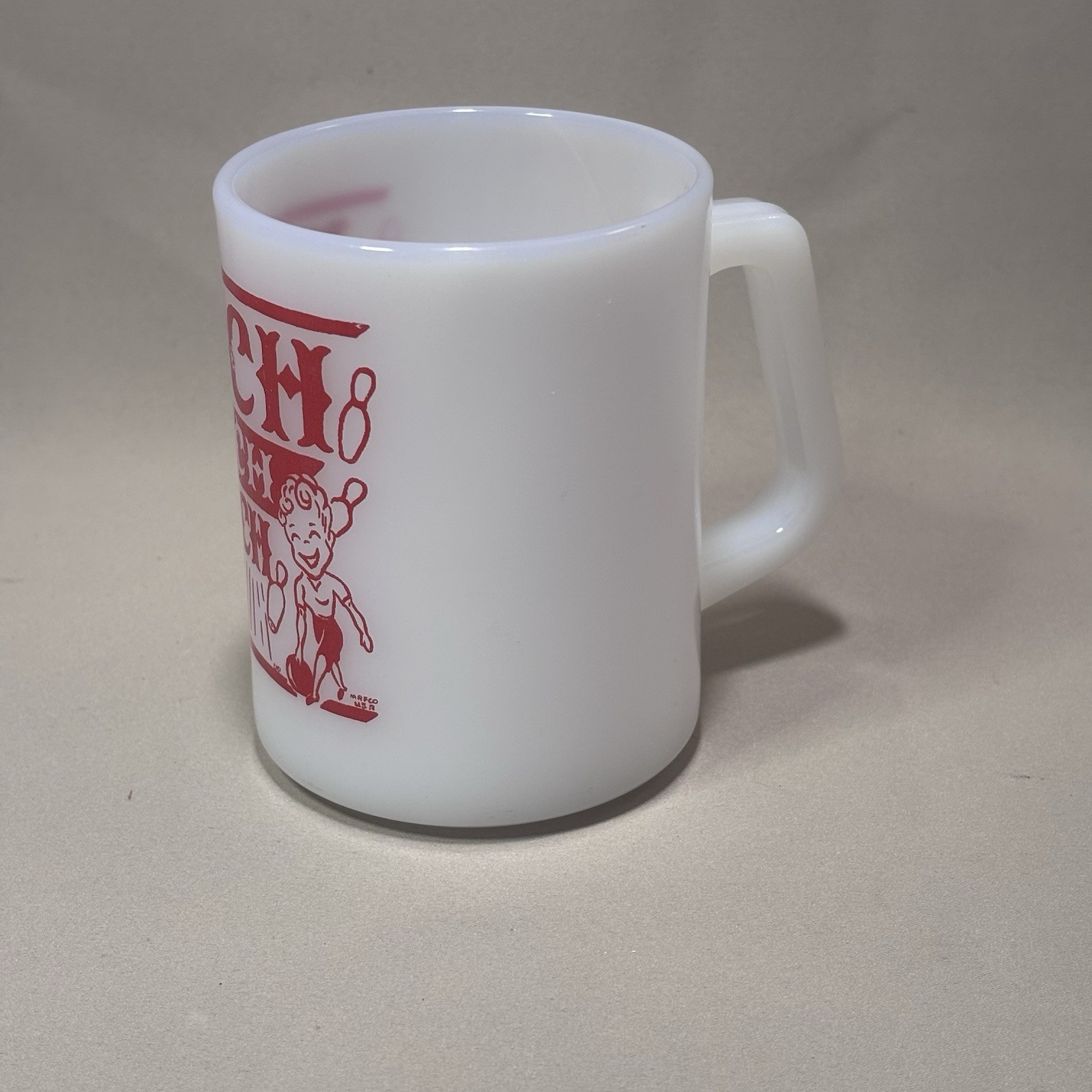 White Milk Glass Coffee Mug Red “BITCH” Novelty Decorated Graphic 4in