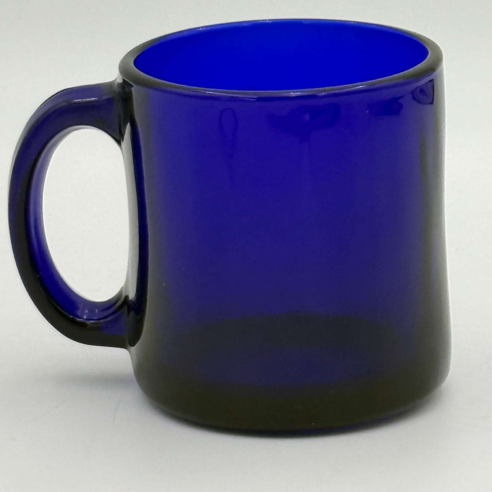 Vintage Cobalt Blue Glass Coffee Mug D-Handle Made in USA 3.5 Inch Tall
