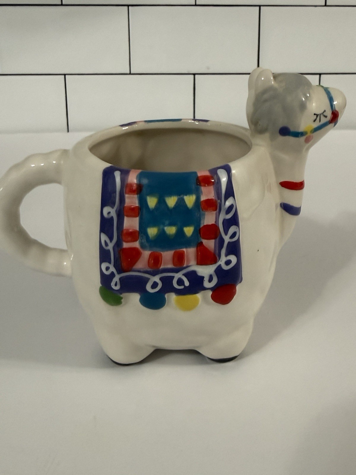 2 Llama Alpaca Ceramic Coffee Mugs Colorful Novelty Animal Cup Farmhouse 12/16oz