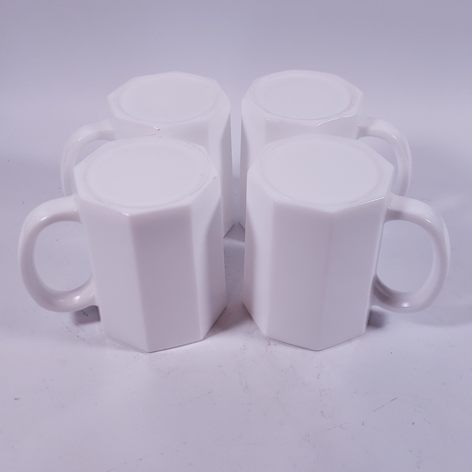 Vintage Art Deco Arcopal France OCTIME WHITE Octagonal Milk Glass MUG SET