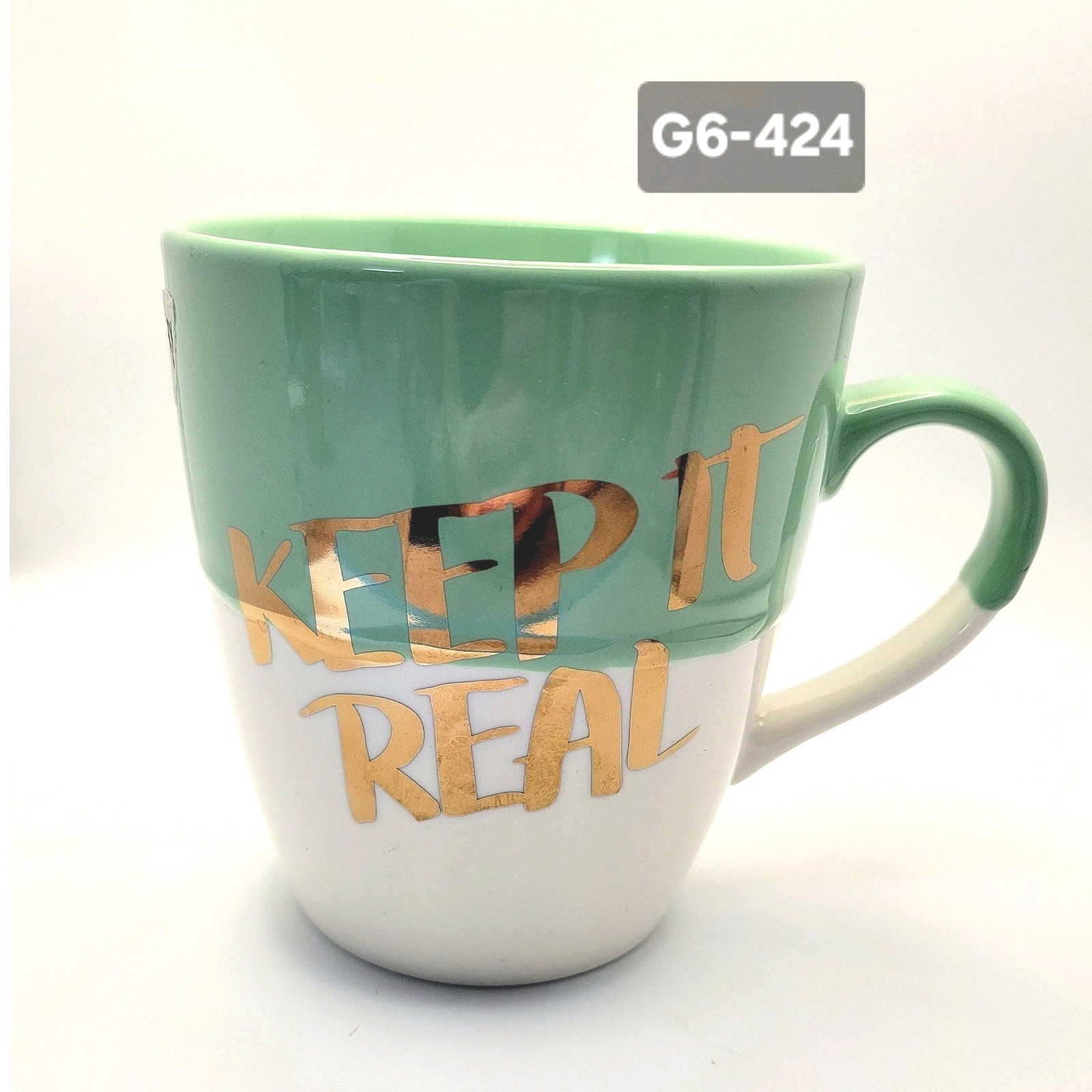 XL 26oz coffee mug Formation Brands ‘Keep It Real’ Gold Lettering G6-424