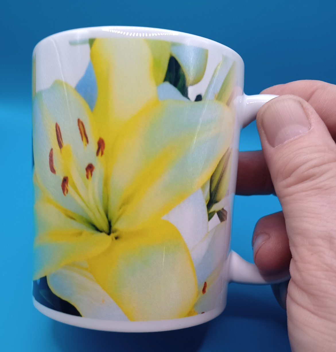 Yellow Summer Lily Flower 15 oz White Ceramic Coffee Mug Flowers Gift Office NEW
