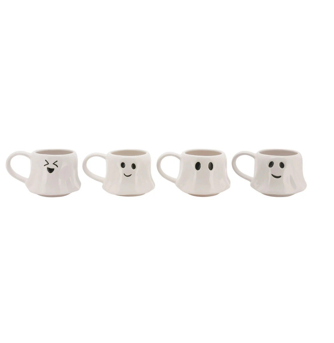 Spooky Halloween Espresso White Ghost Stoneware Mug Set W/ Iron Rack 4 Pcs New