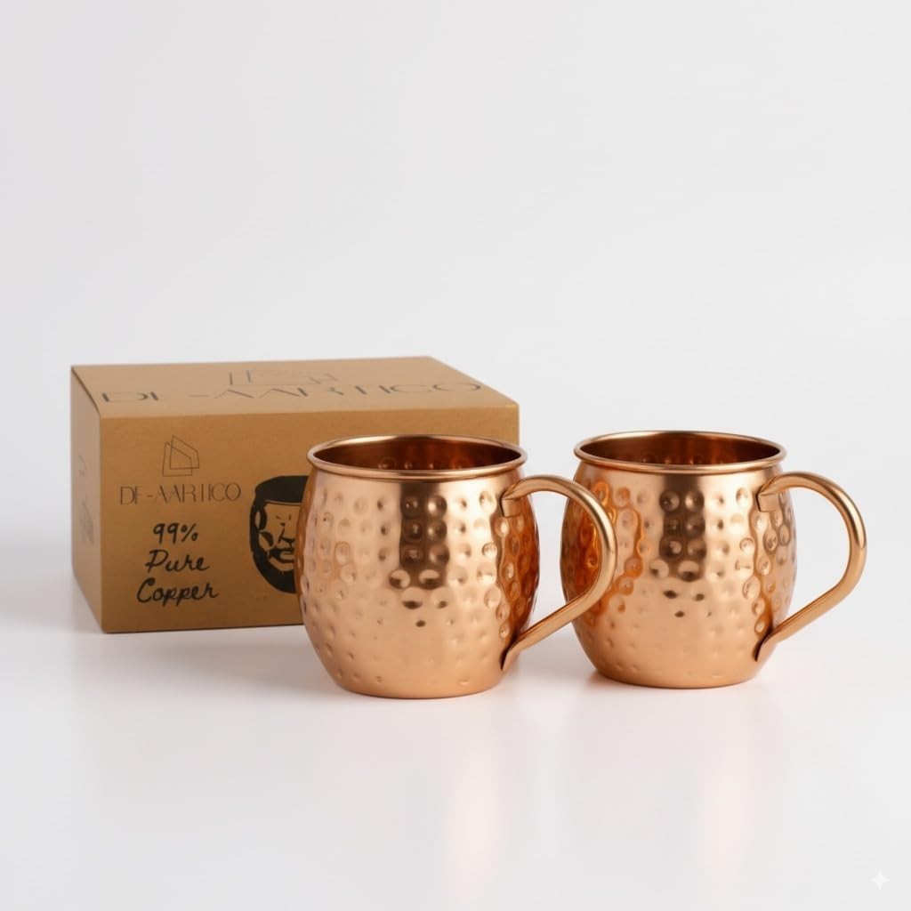 Moscow Mule Mugs Set of 2 Copper, 16oz Large Food Safe Solid Copper Cups Gift