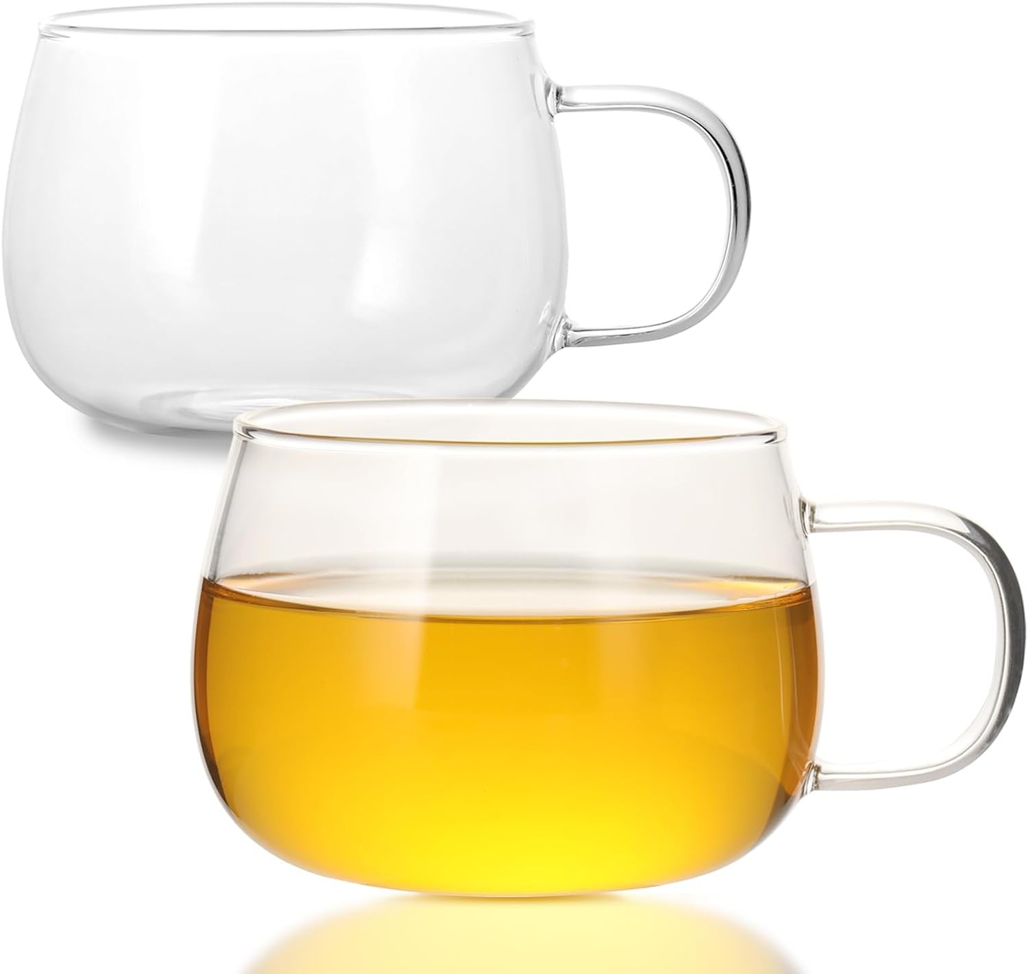 Glass Tea Cups Set of 2, Clear Borosilicate Glass Teacups with Handle for