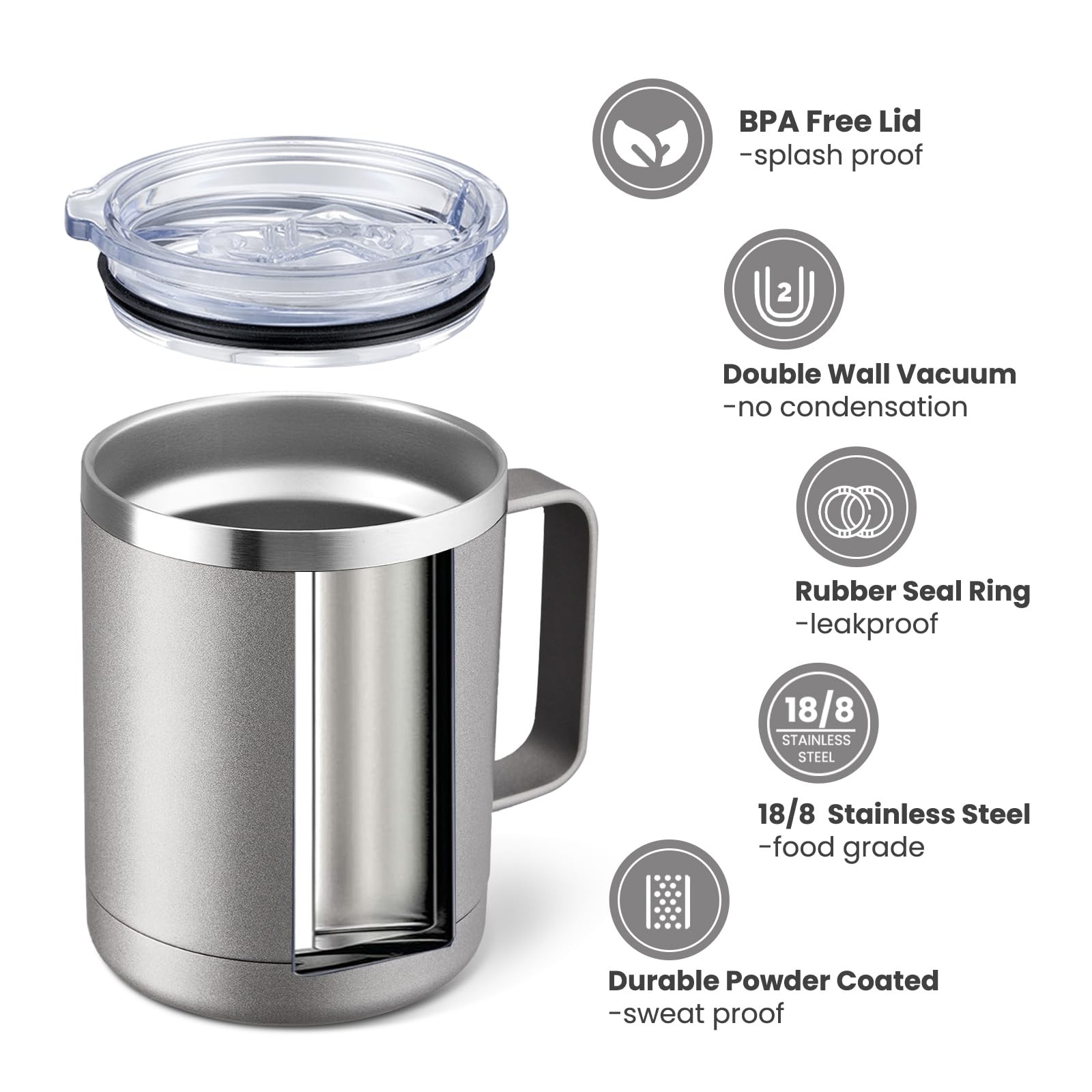 4 Pack 12oz Stainless Steel Mugs Insulated Tumblers Sliding Lid Travel Camping C