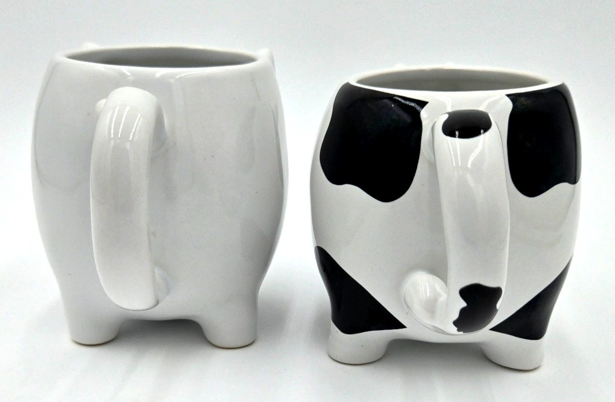 Food Network Cow & Pig Stoneware Coffee Mug Cup Set Farm Animal 12oz Tail Handle