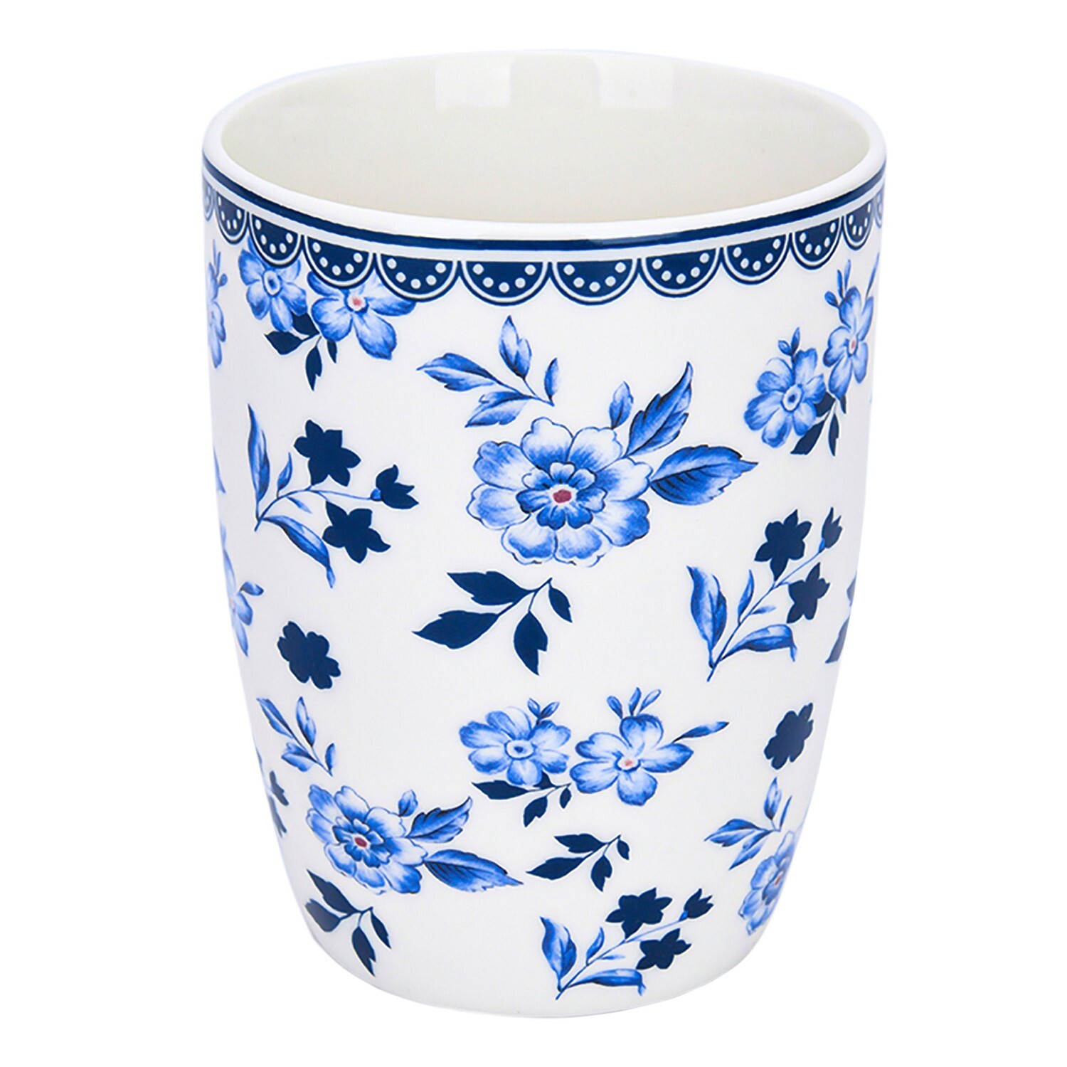 SET OF 4 Blue White Porcelain MUGS Floral Bone China Mismatched Coffee Mugs 12oz