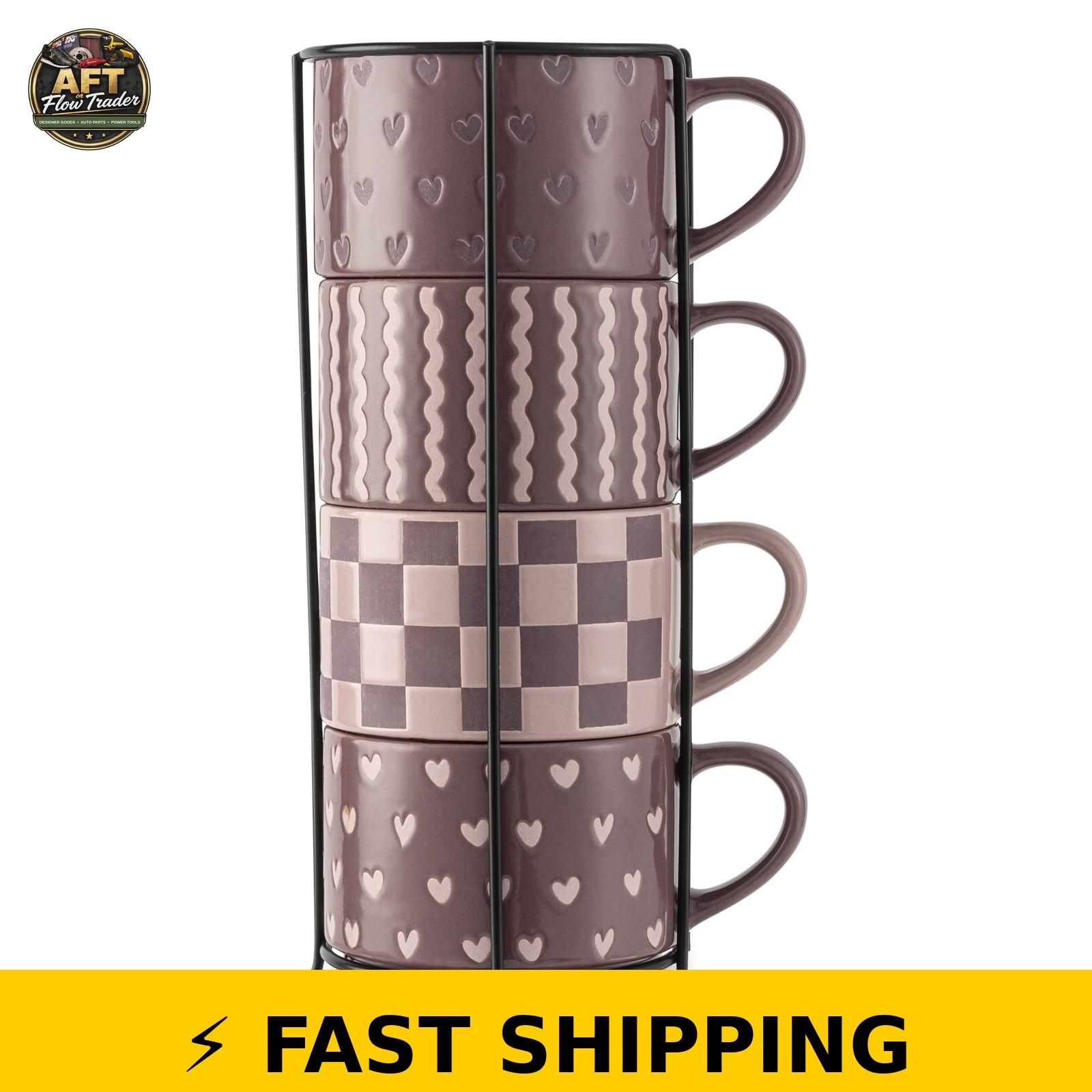 Thyme & Table Stacking Mugs Set – Purple Designs, 11.1 fl oz