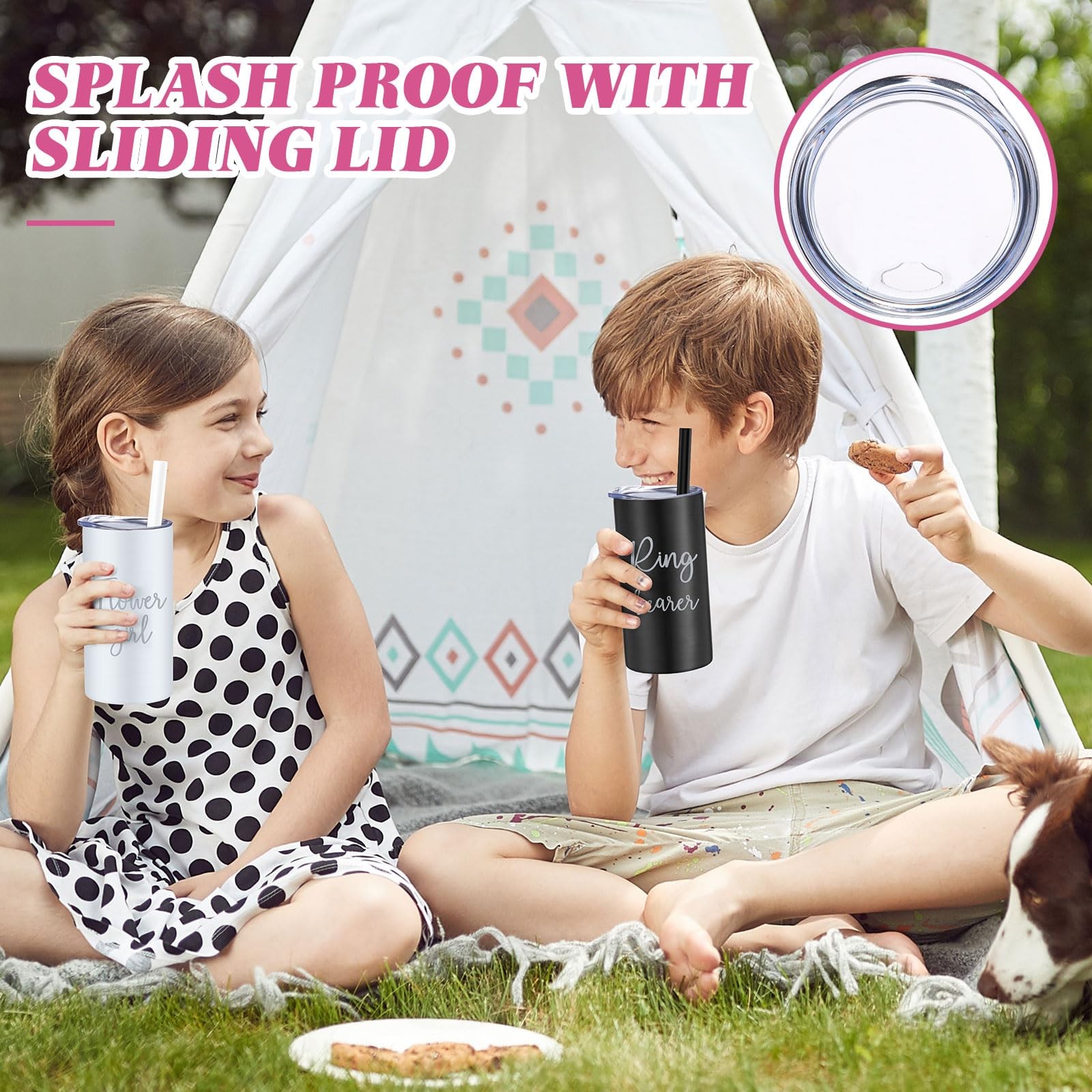 2 Pcs 16 Oz Flower Ring Bearer Tumbler Cup Stainless Steel Cup With Straw Water