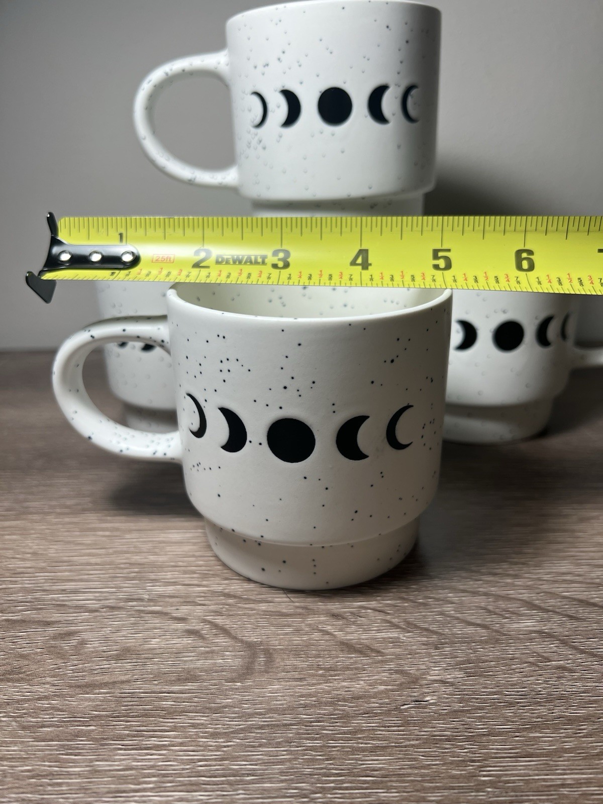 Set Of 4 Market Finds Phases Of The Moon White With Black Speckles Coffee Mugs