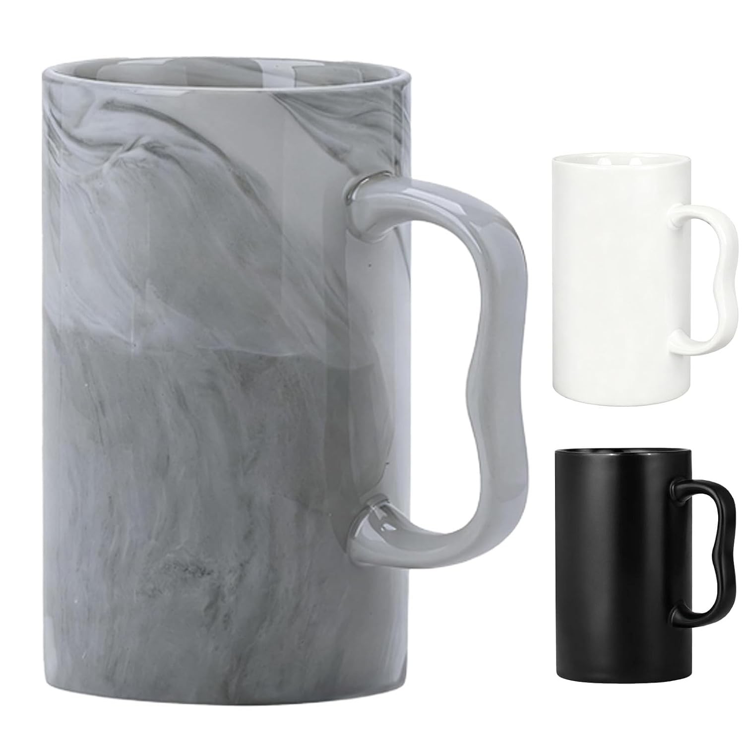 20 oz Marble Coffee Mug,Large Ceramic Diner Cup, Tall Tea Cups with M Handle for