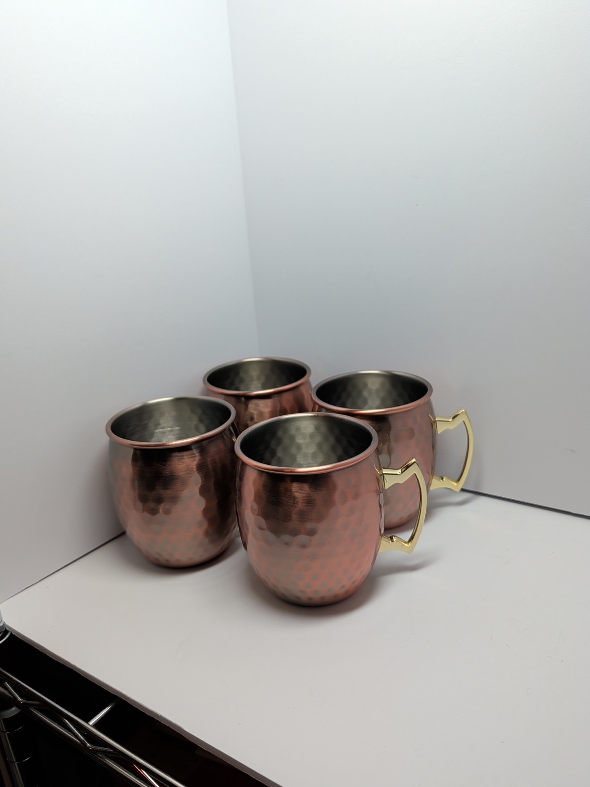 Hammered Copper Color Mugs Gold-Tone Handled Hammered Texture Set of 4