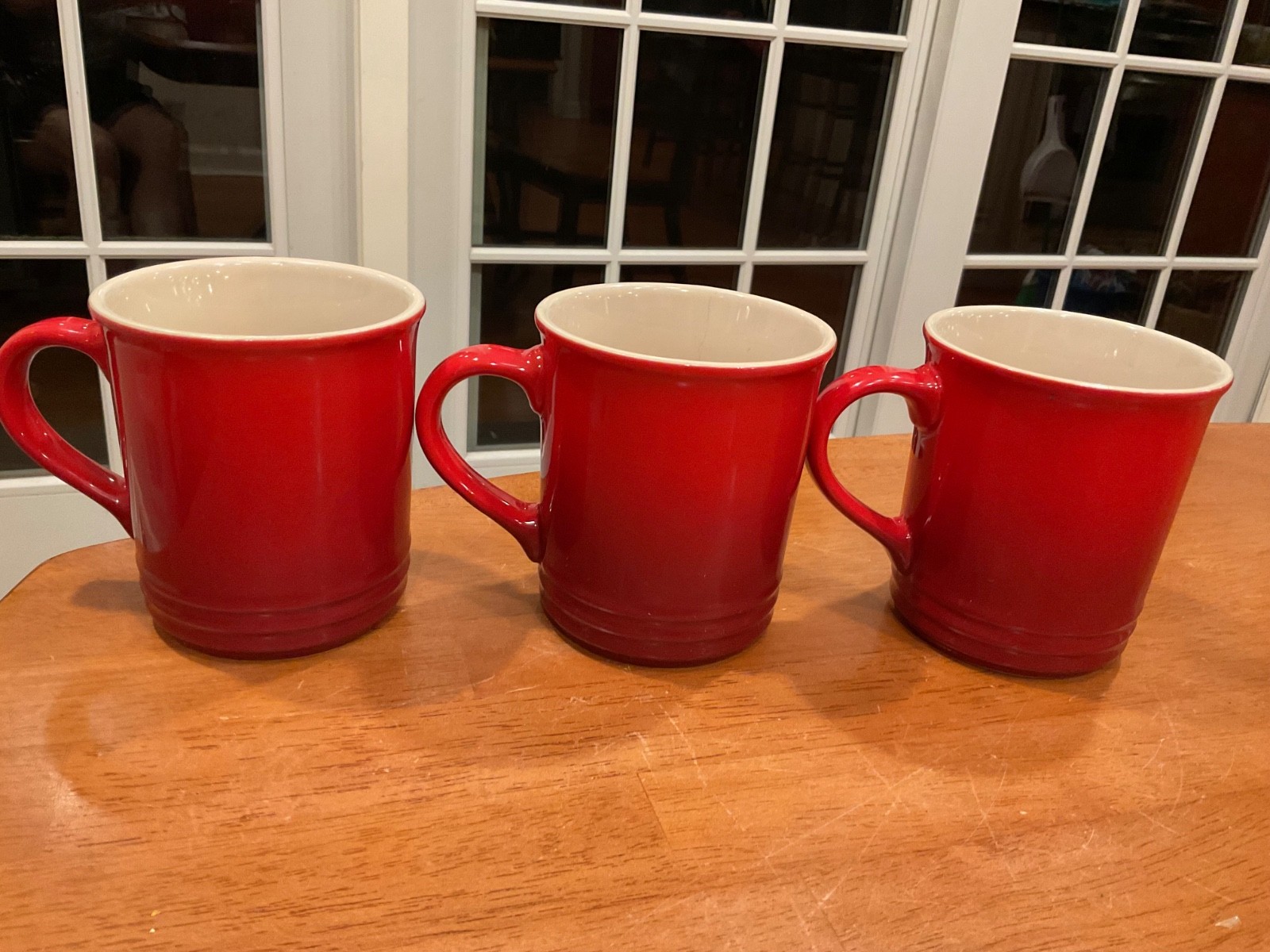 Set Of 3 Le Creuset OMBRE Red Stoneware Coffee Tea Mugs Cups 14 ounces