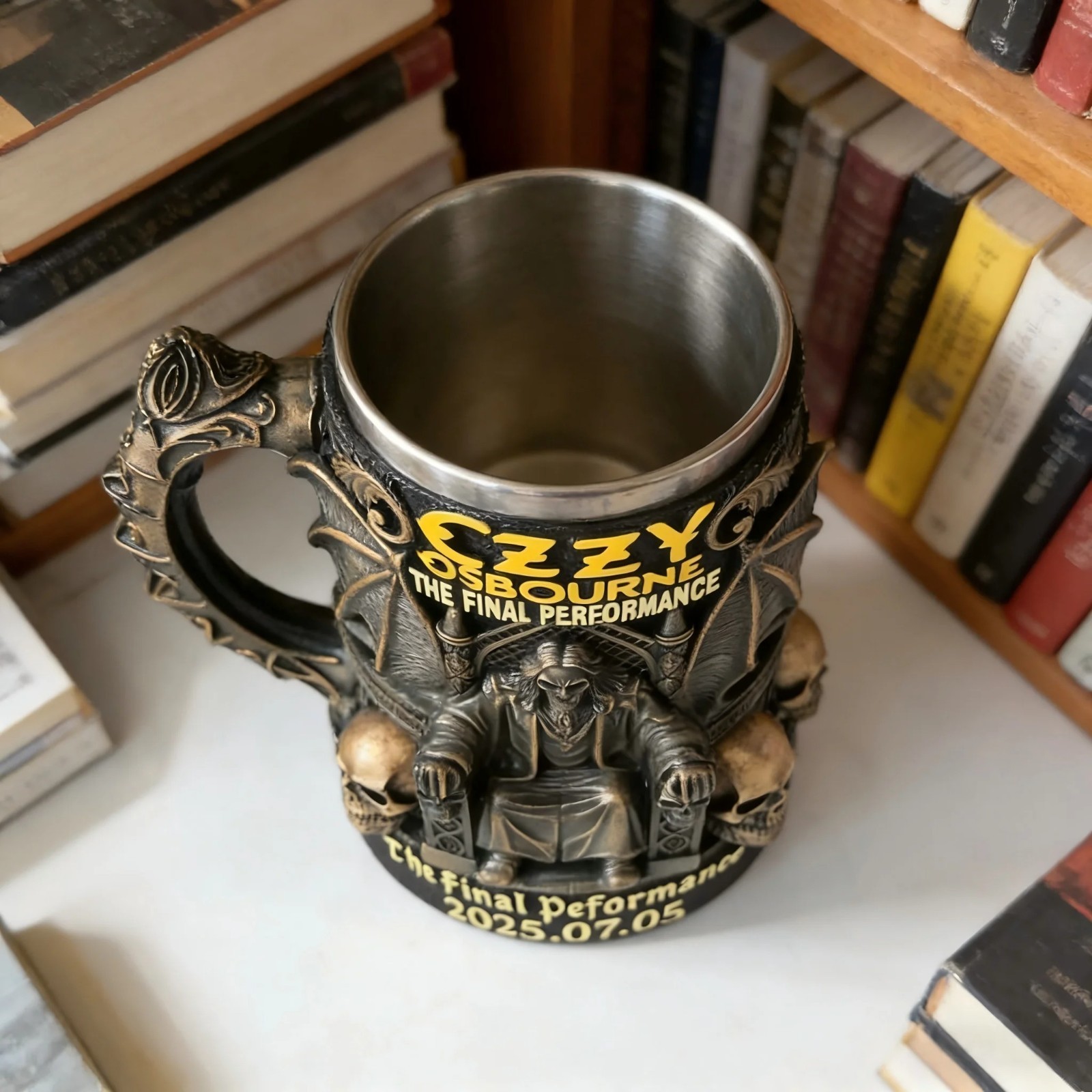 Halloween 3D Skull Mug Ozzy Osbourne Style Resin Beer Coffee Cup Stainless Steel