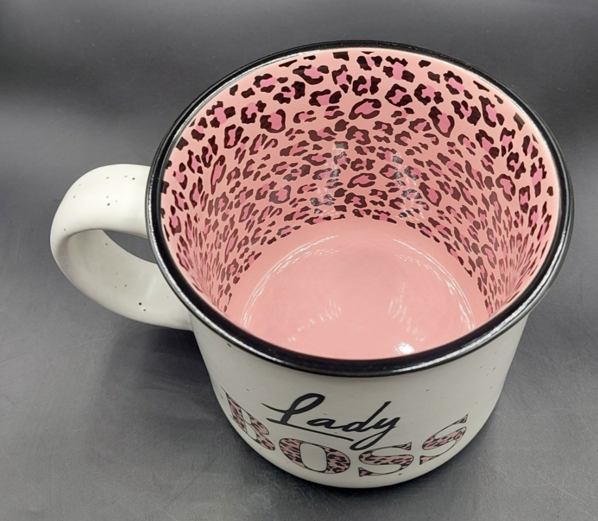 NEW Sheffield Home Lady Boss Large Coffee Soup Mug Pink Leopard Print