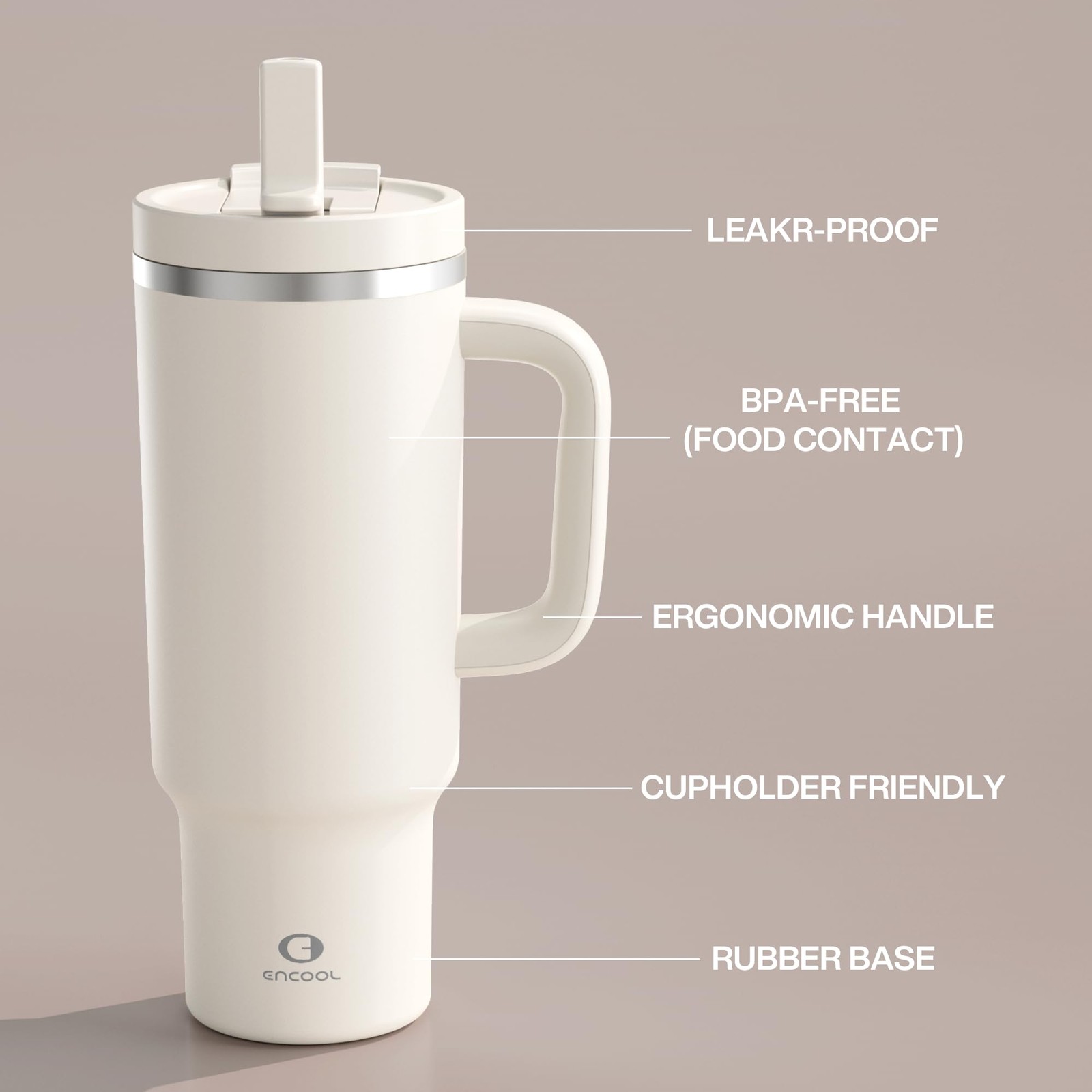 40 oz Stainless Steel Insulated Tumbler with Handle & Straw, Cream Moon