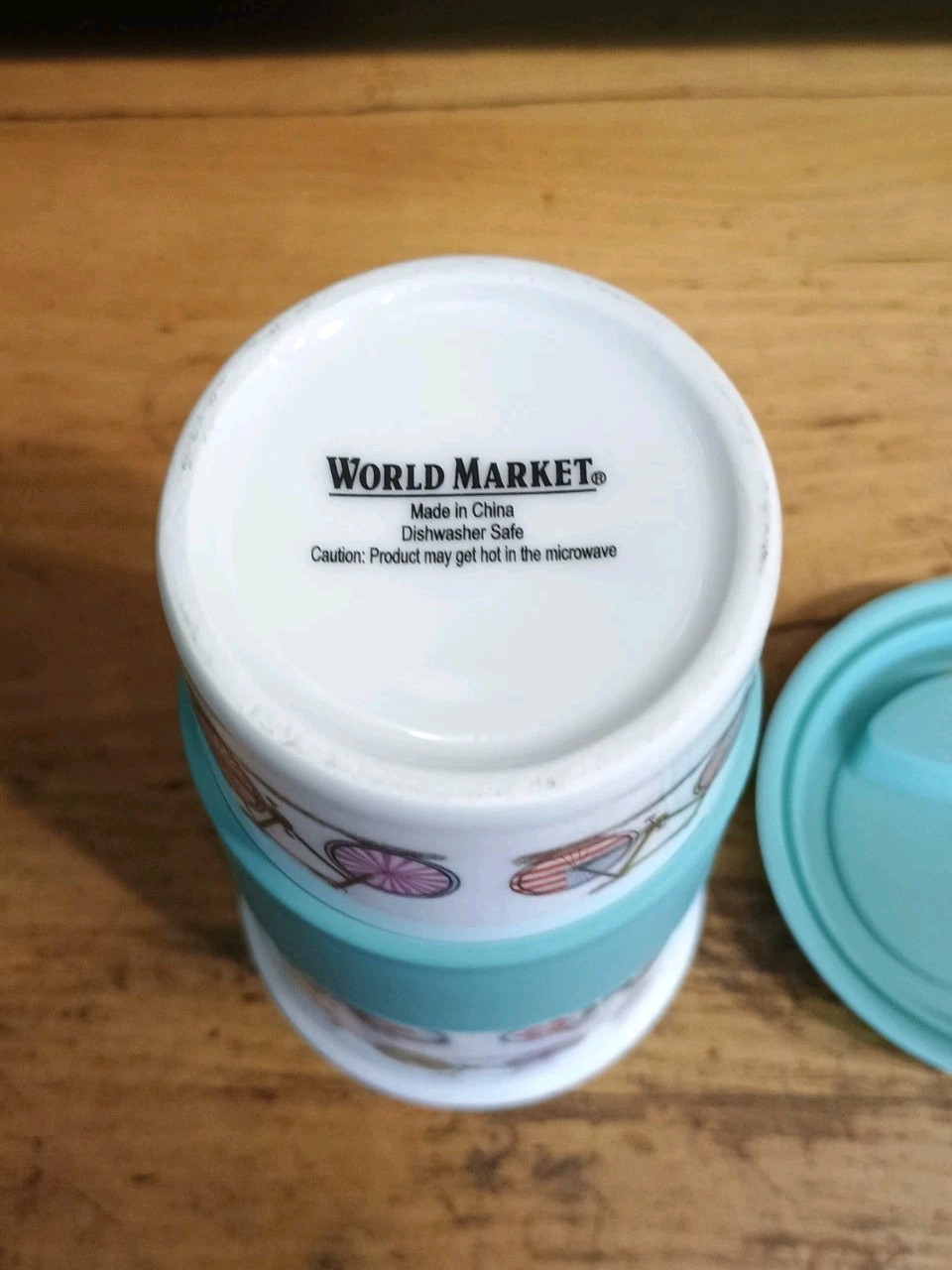 World Market Bicycle Ceramic Travel Mug with Grip and Lid – White / Teal