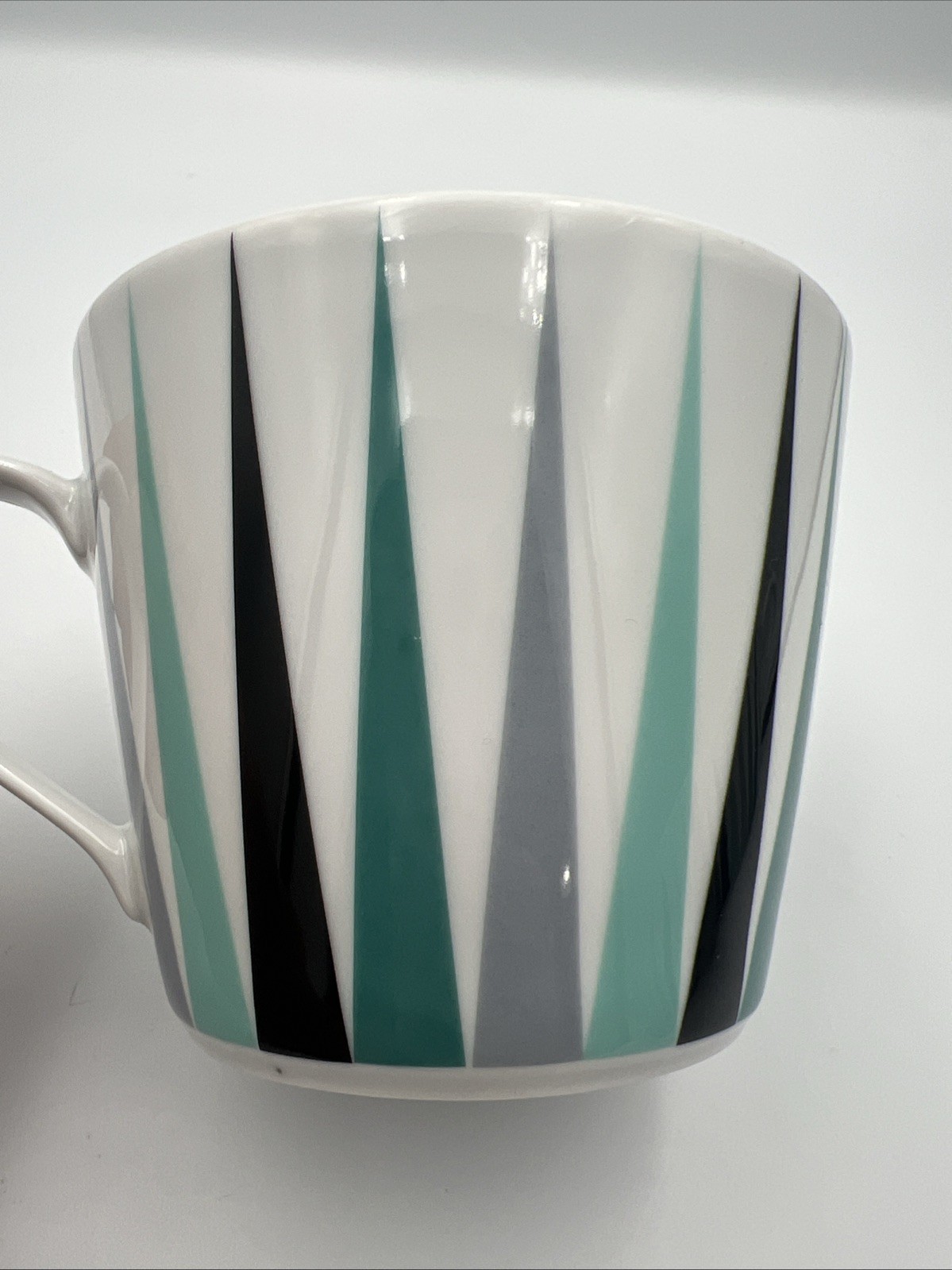 ☕️ IKEA Brakig 12 oz Porcelain Mugs Modern Navy Gray Teal Triangles Set of 3