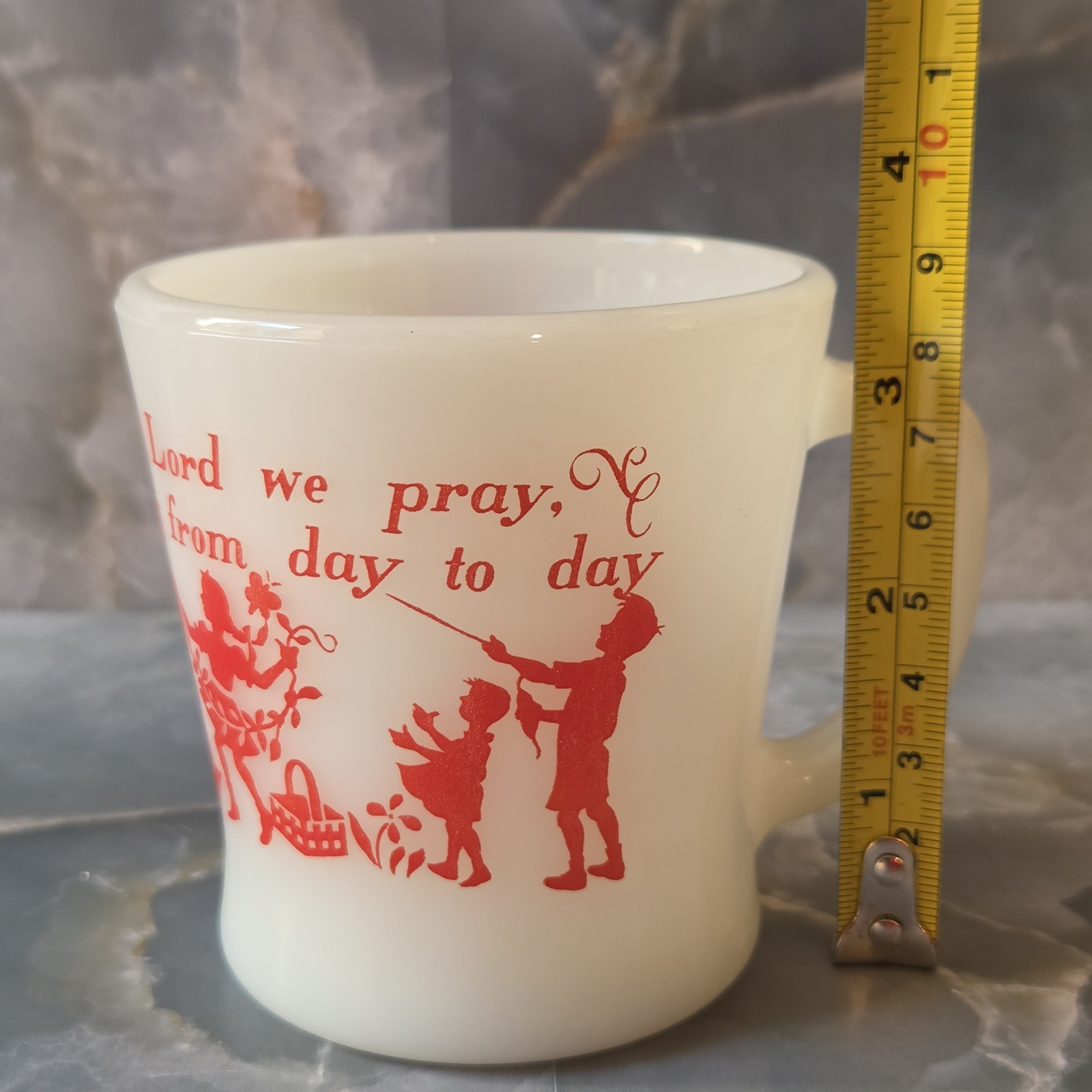 Vintage Fire King Anchor Hocking Milk Glass Coffee Cup Mug Bless This Food Lord