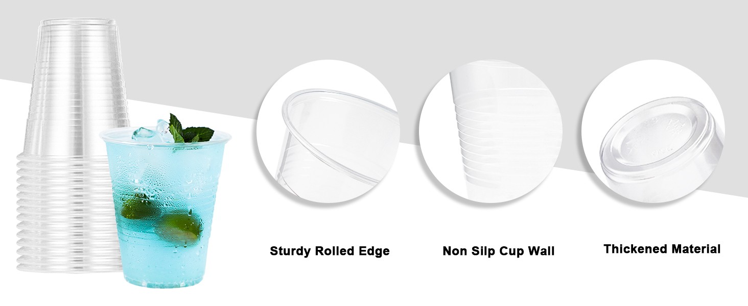 Clear Plastic Cups, 12 Ounce Disposable Cold Drinking Cups for Party, Picnic,