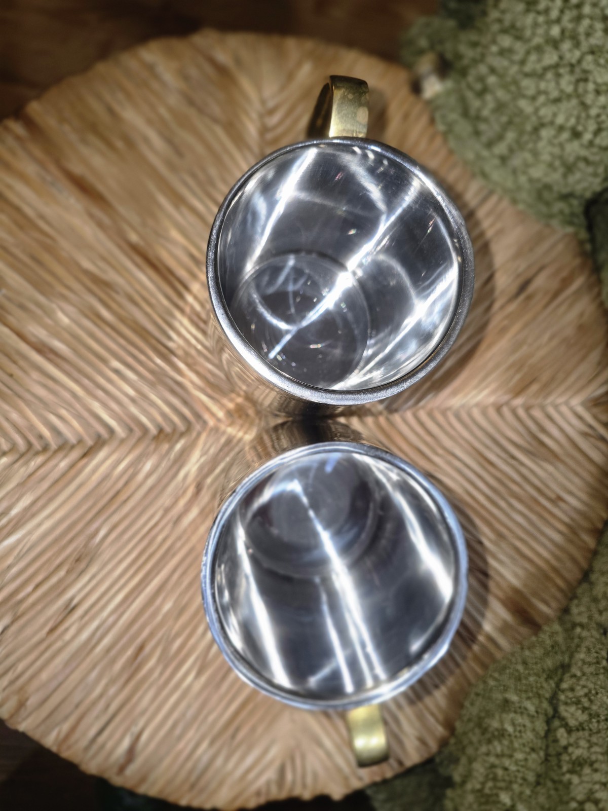 Set of 2- 18 Oz Garrett Wade Stainless Steel Mugs Bronze Handles