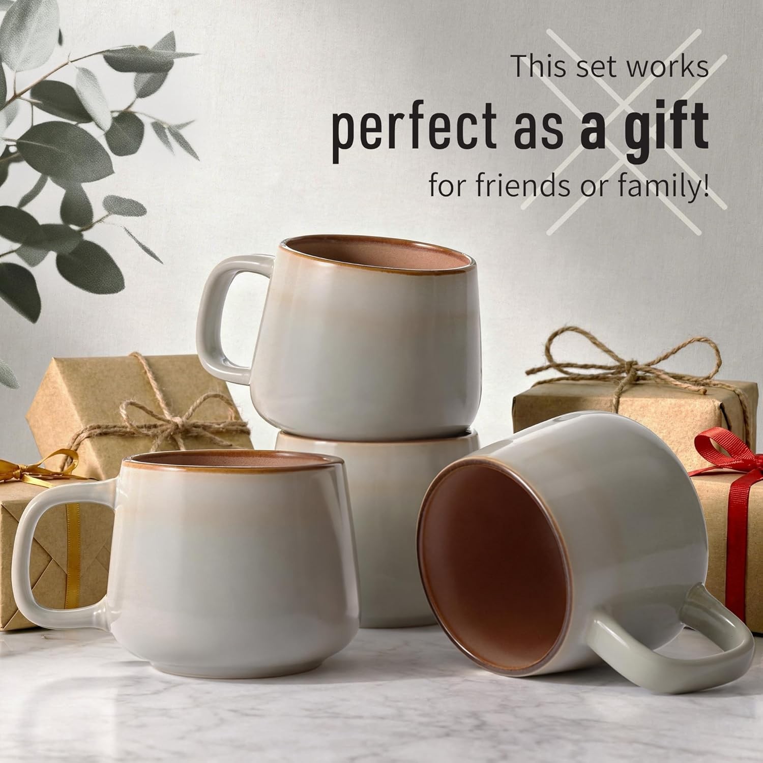 Ceramic Coffee Mugs Set of 4 | 12 oz Stoneware Coffee Cups | Lead-Free, Non-Toxi